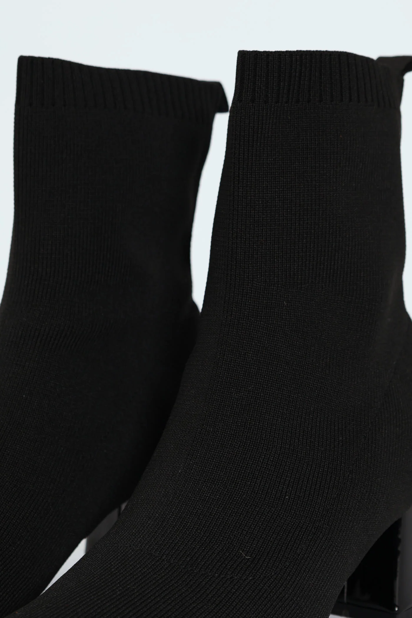 Pointed Block Heel Sock Ankle Boot - Black - Image 5