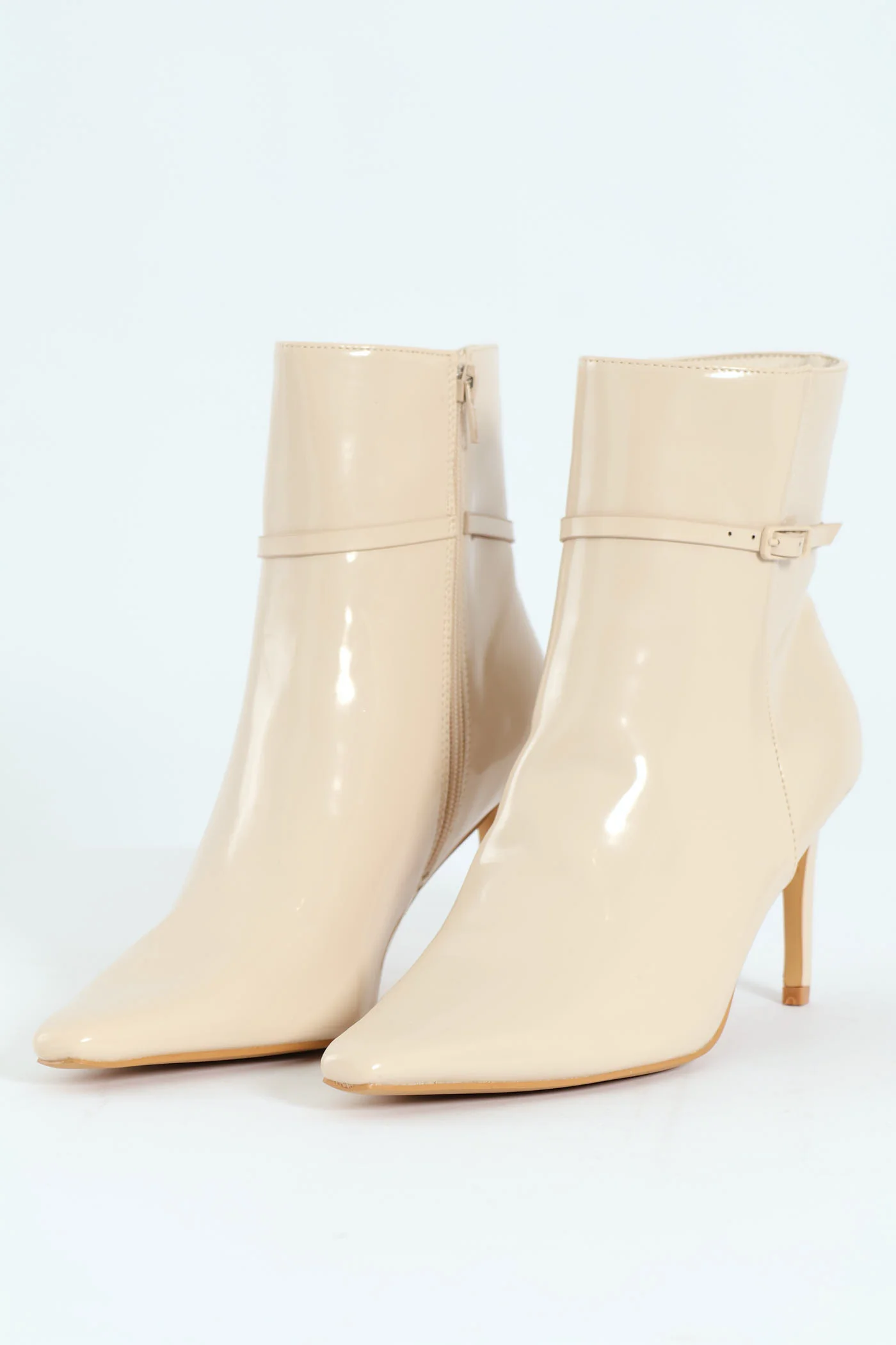 Pointed Self Colour Strap Ankle Boot - Beige - Image 3