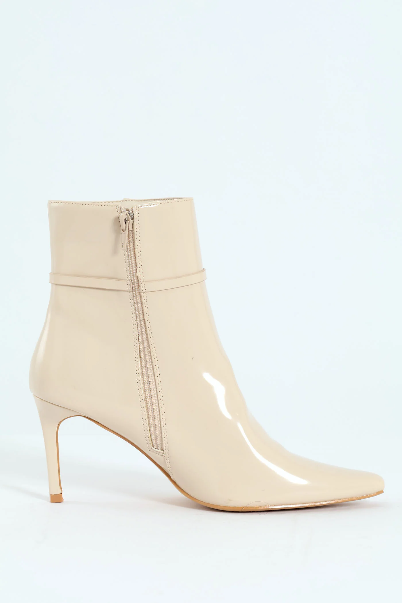 Pointed Self Colour Strap Ankle Boot - Beige - Image 4