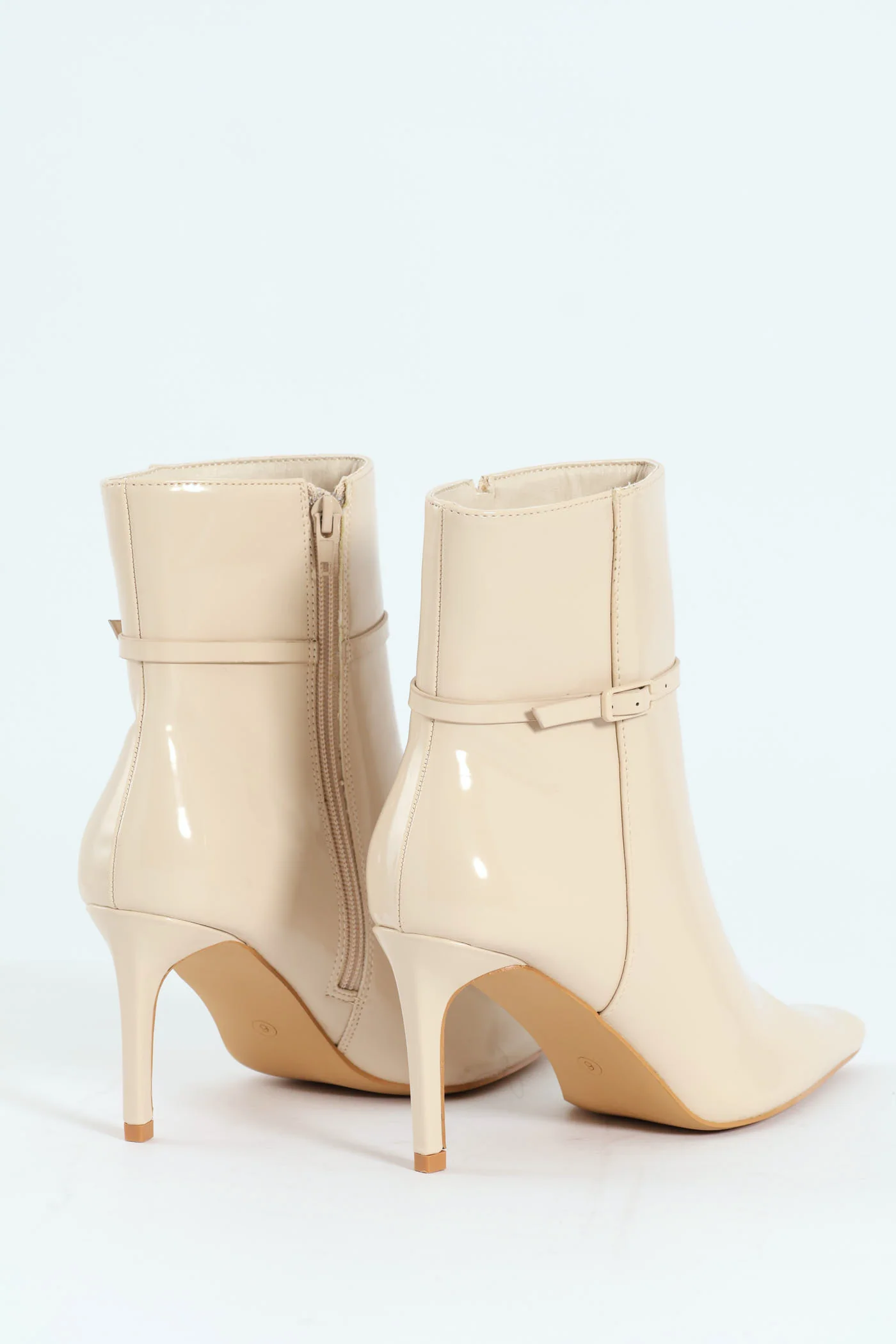 Pointed Self Colour Strap Ankle Boot - Beige - Image 5
