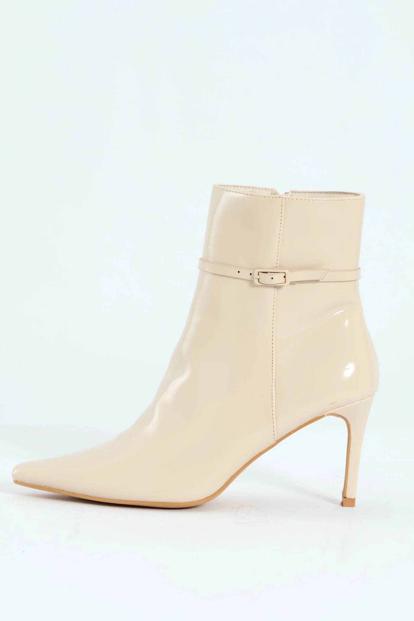Pointed Self Colour Strap Ankle Boot - Beige - Image 6