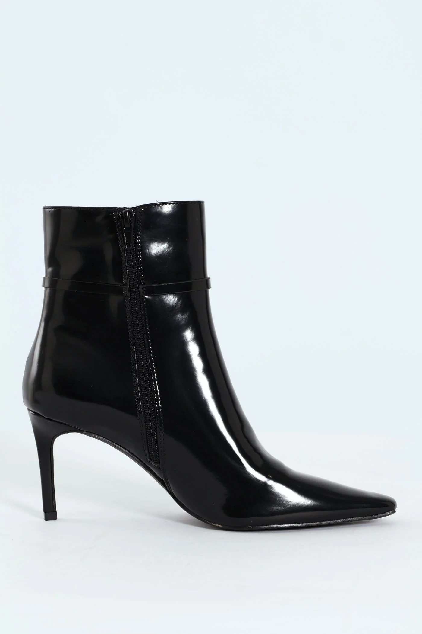 Pointed Self Colour Strap Ankle Boot - Black - Image 2