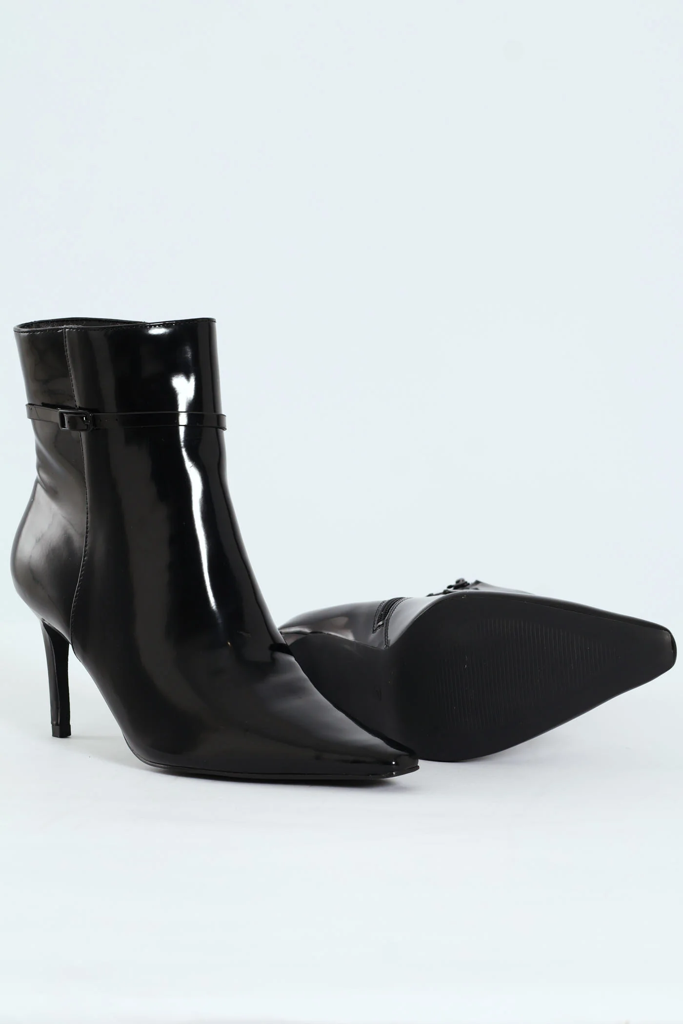 Pointed Self Colour Strap Ankle Boot - Black - Image 4