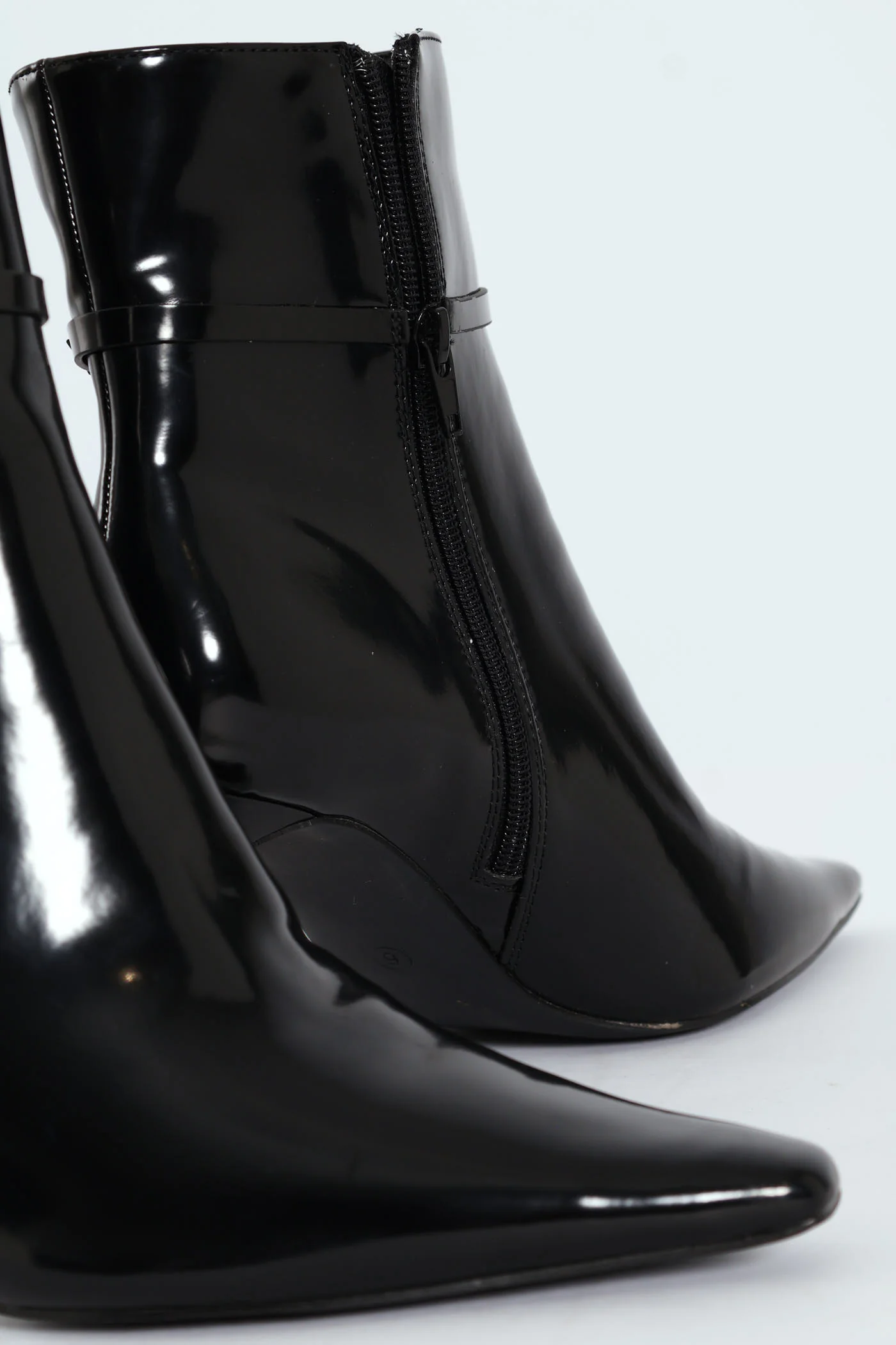 Pointed Self Colour Strap Ankle Boot - Black - Image 5