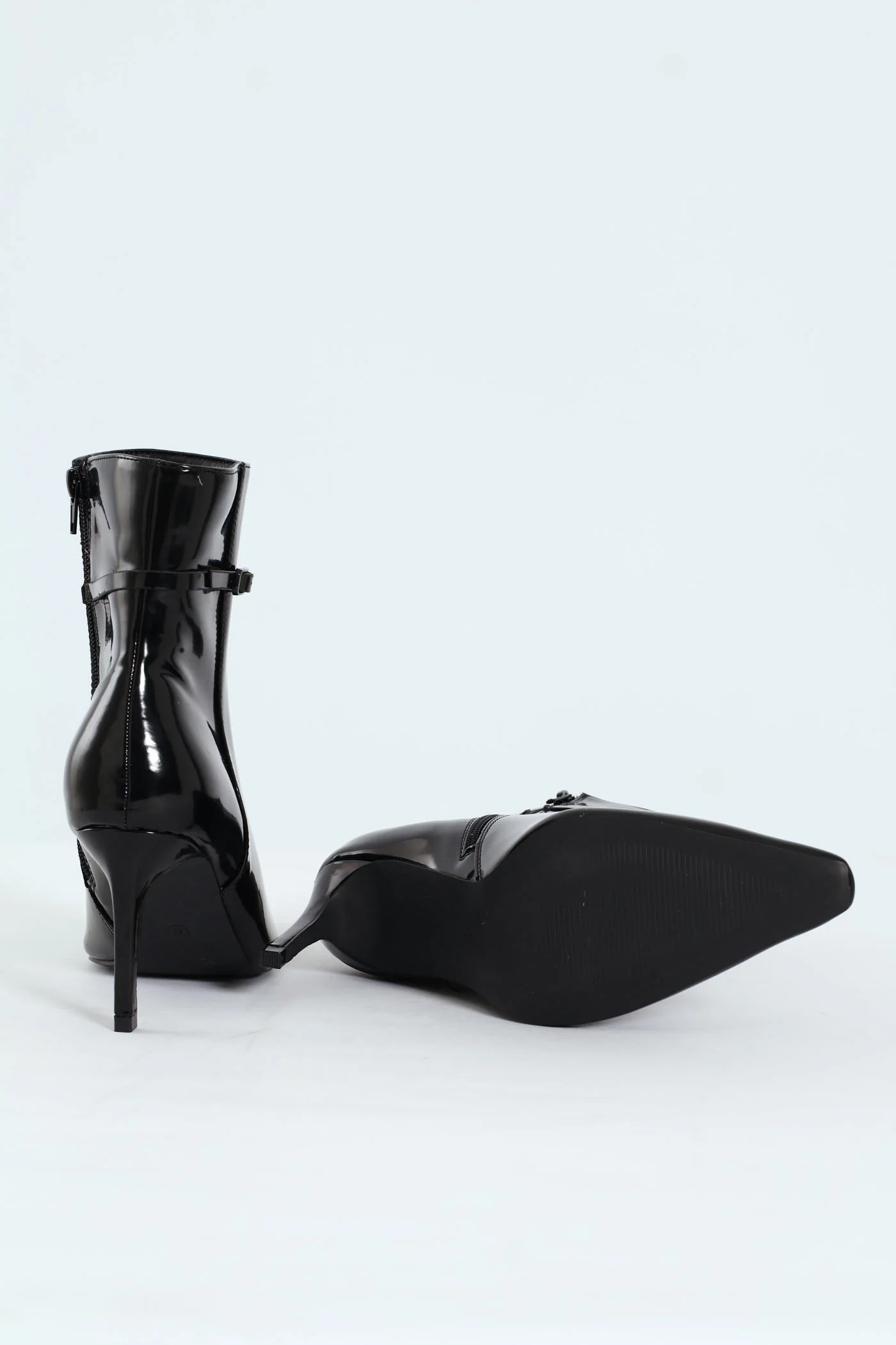 Pointed Self Colour Strap Ankle Boot - Black - Image 7