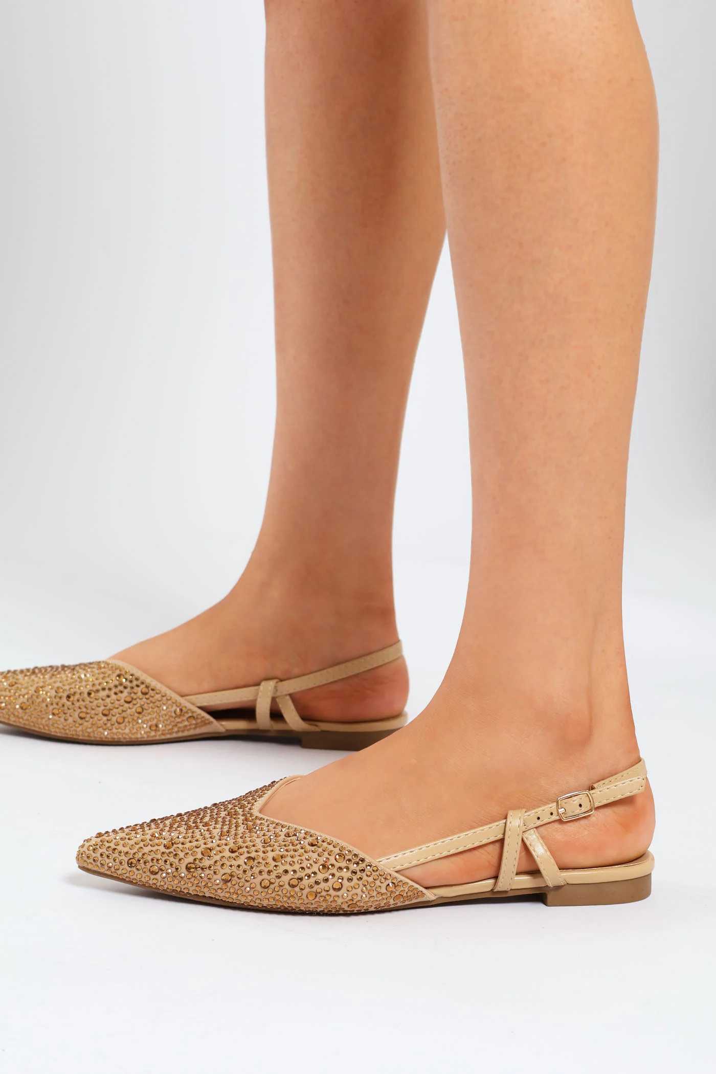 Pointed Slingback With Encrusrted Diamante Upper - Natural - Image 3