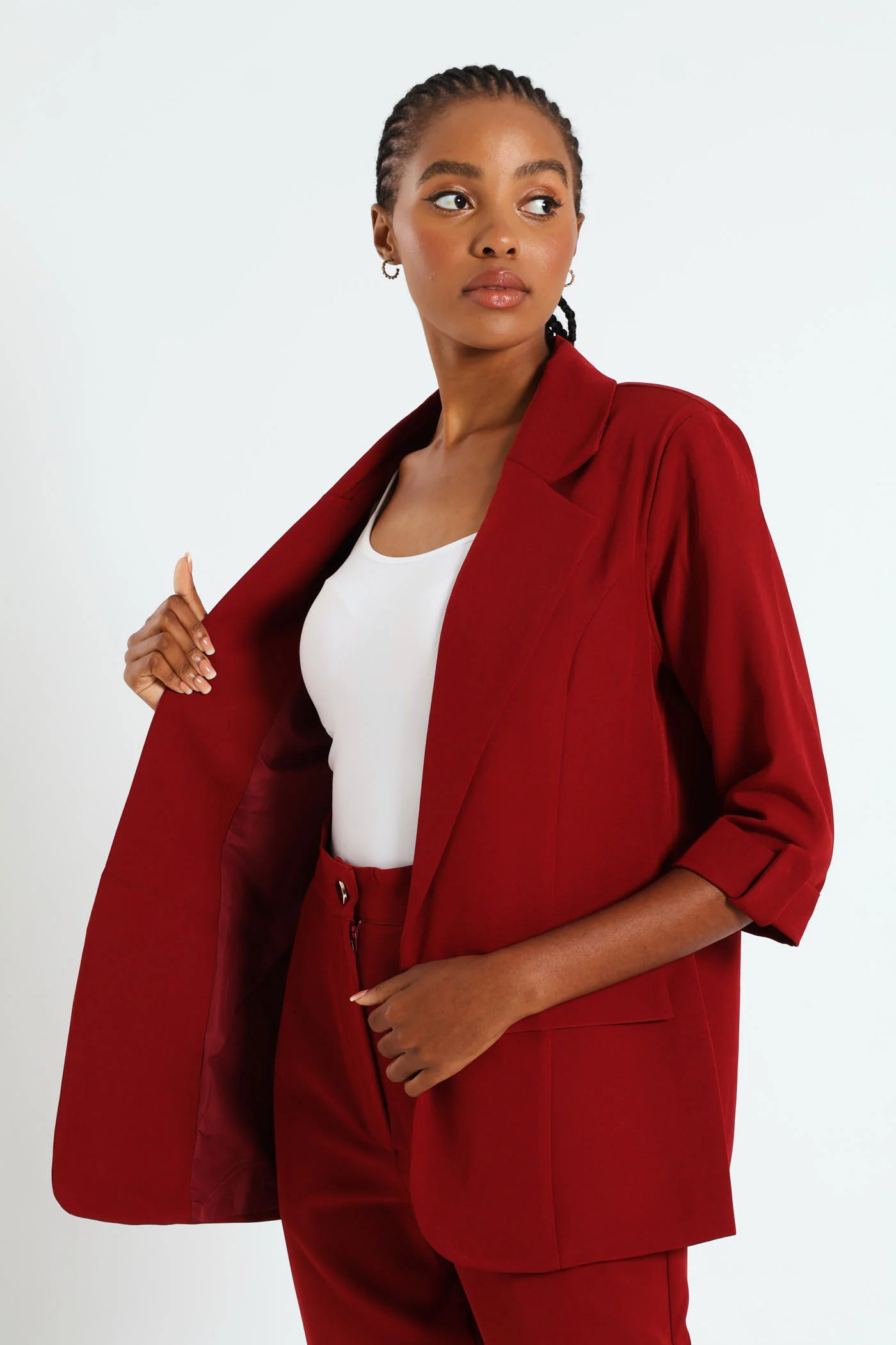 Pointed Tab Detail Blazer - Wine - Image 2
