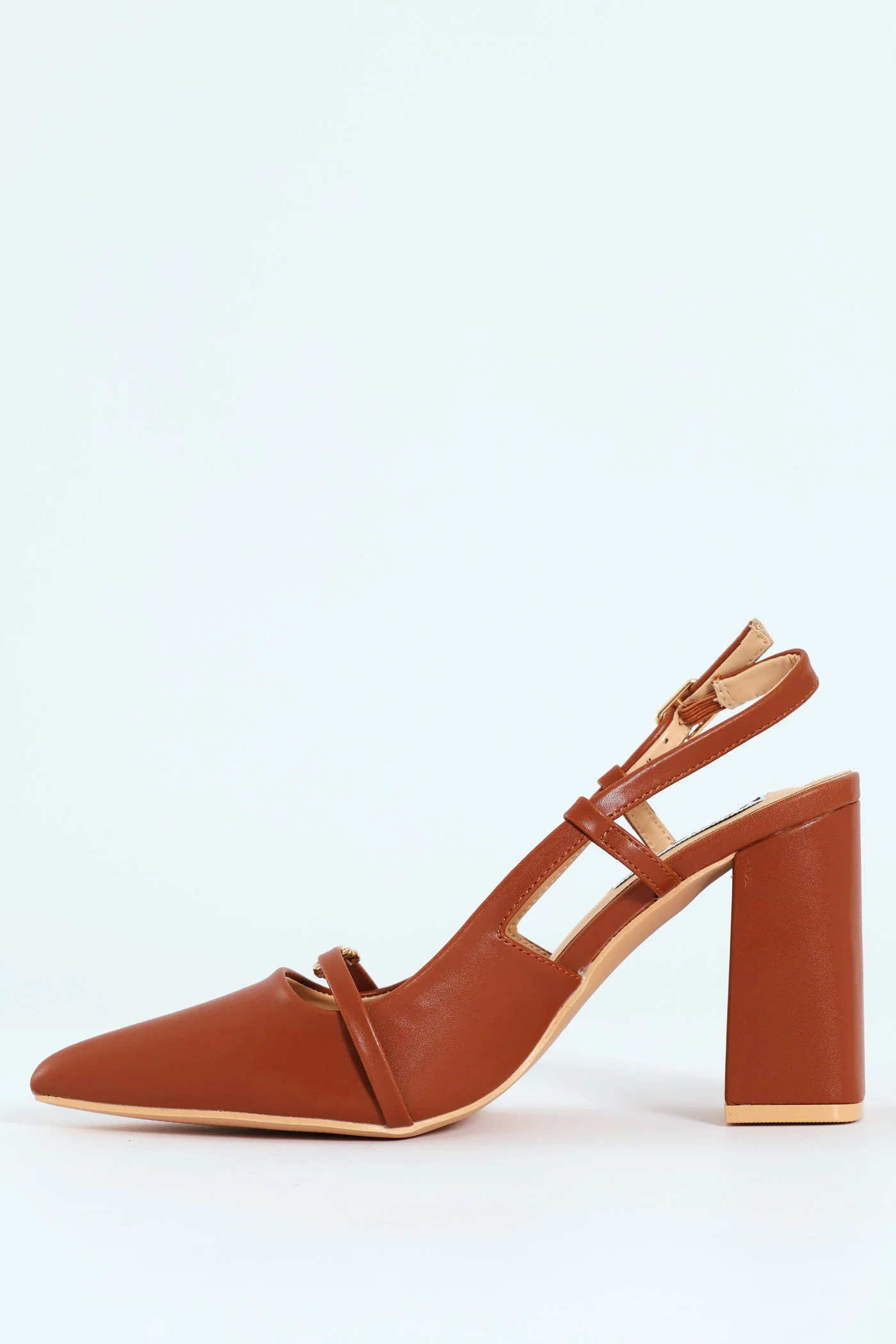 Pointed Toe Block Slingback Heel - Tan - Image 3