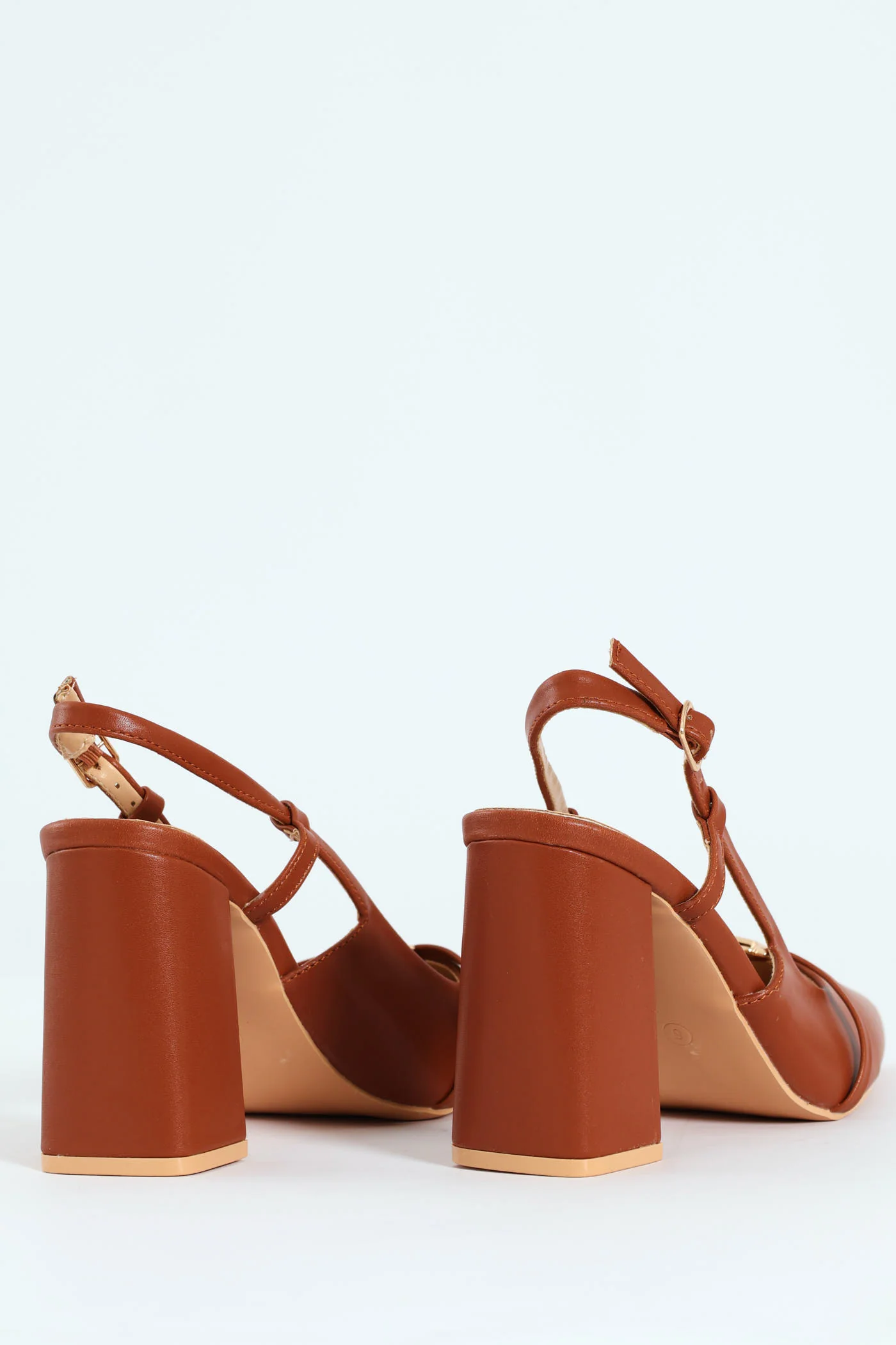 Pointed Toe Block Slingback Heel - Tan - Image 4