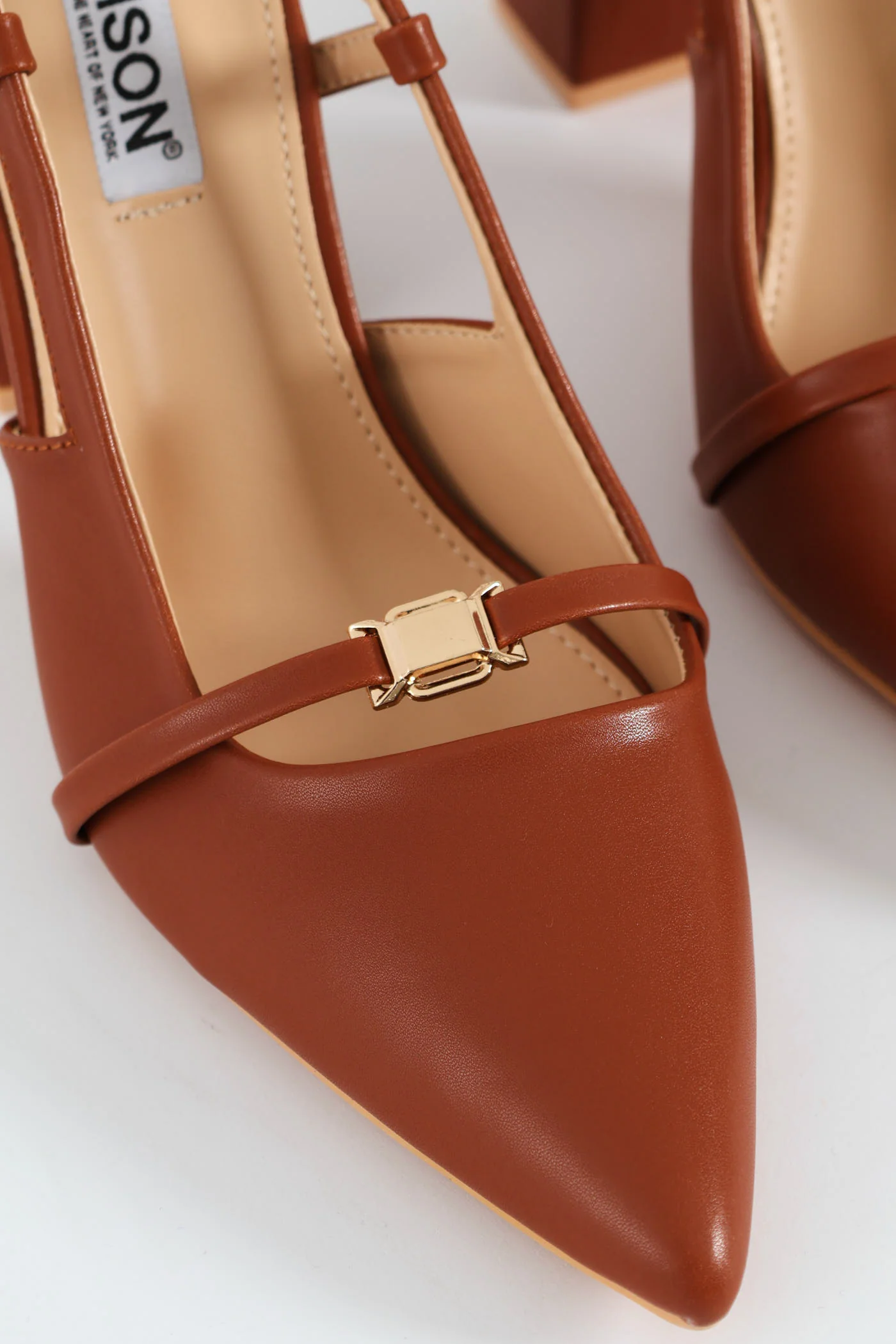 Pointed Toe Block Slingback Heel - Tan - Image 6