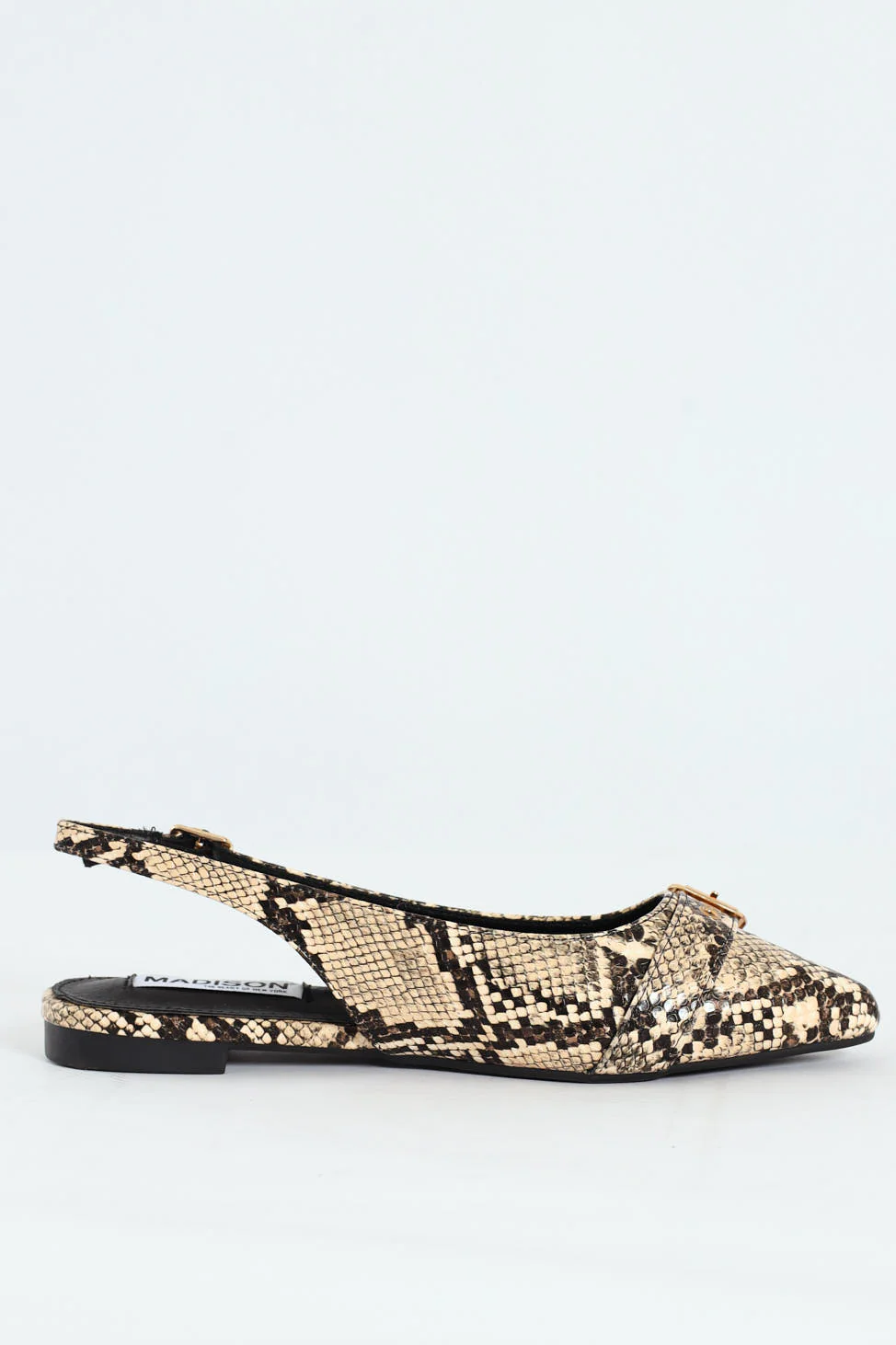 Pointed Toe Buckle Snake Print Sling Back - Image 3