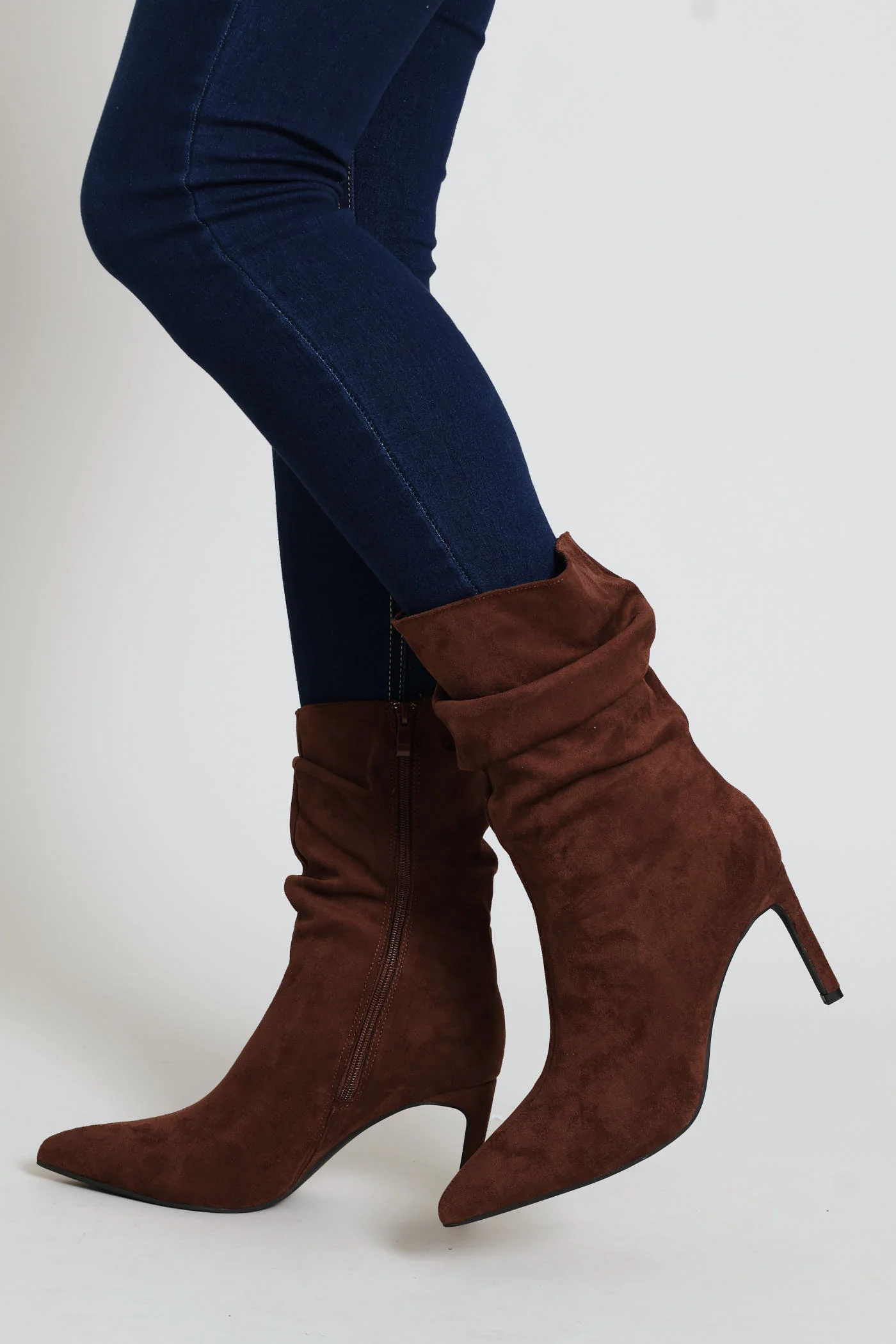 Pointed Toe Shuffle Stiletto Boot - Brown - Image 3
