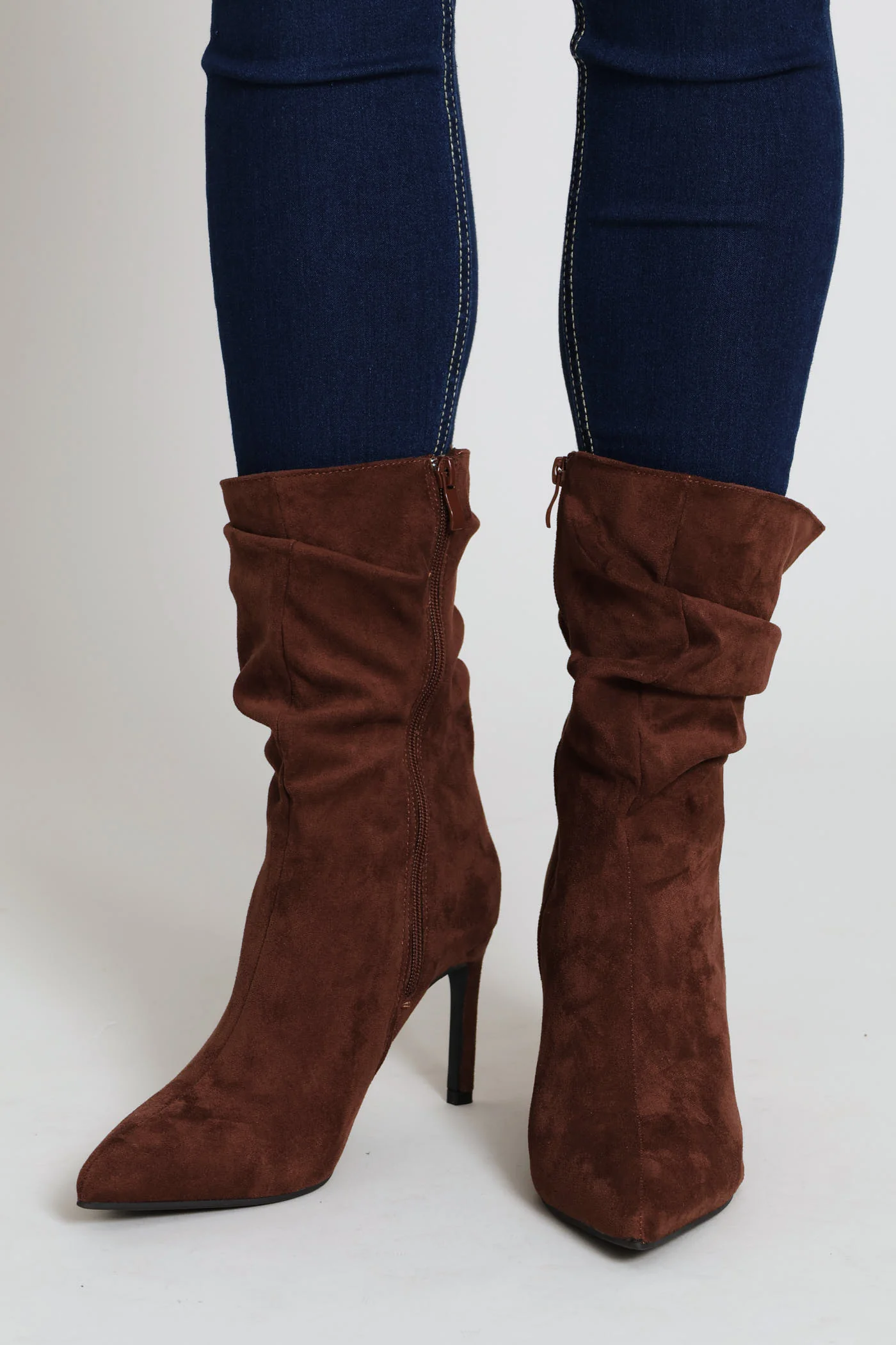 Pointed Toe Shuffle Stiletto Boot - Brown - Image 4
