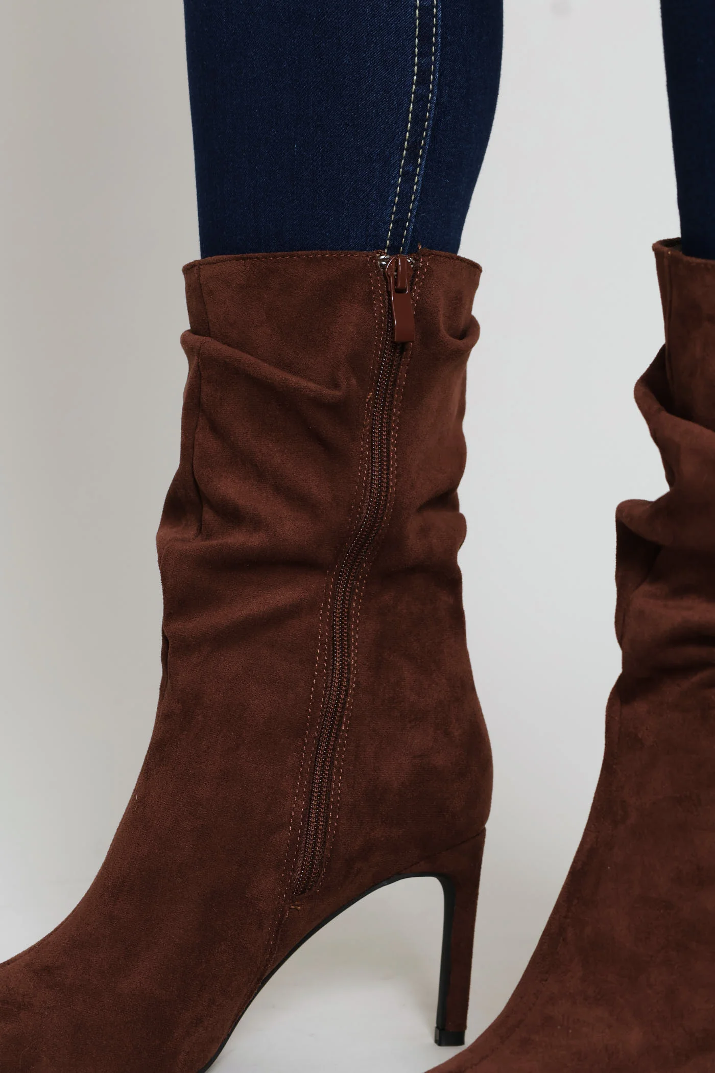 Pointed Toe Shuffle Stiletto Boot - Brown - Image 6