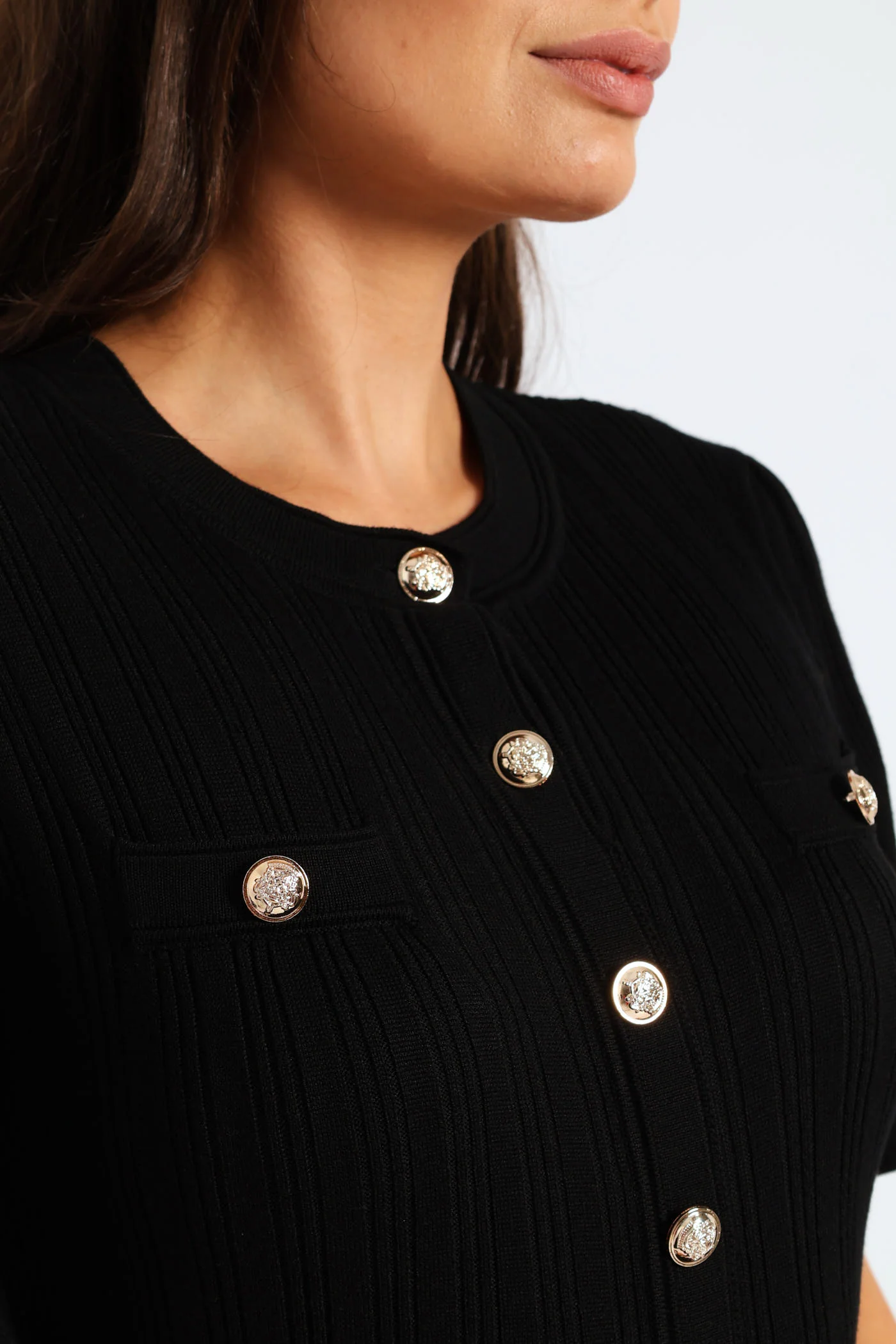 Pointelle Flared Knitwear Maxi Dress - Black - Image 2