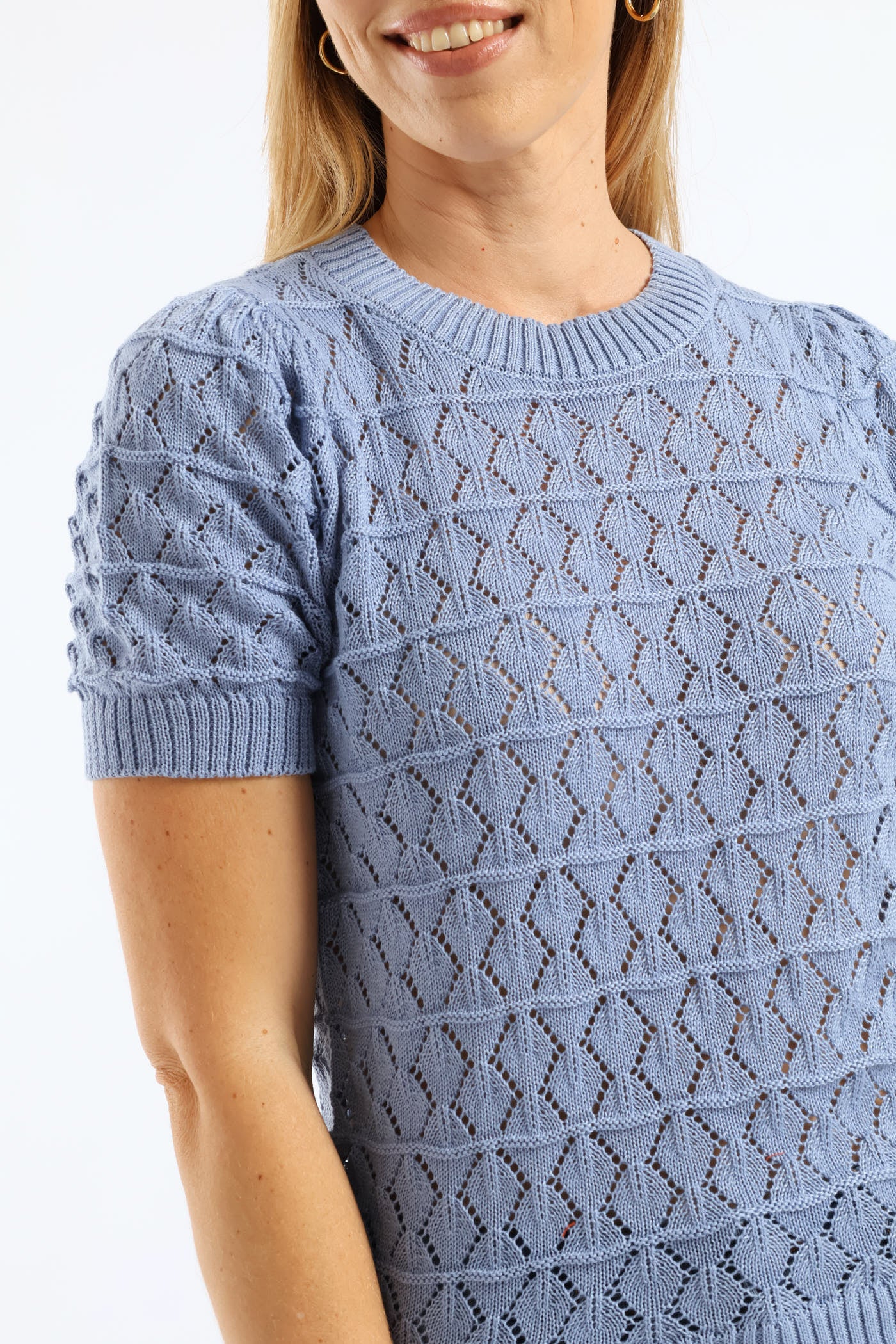 Pointelle Knitwear Top - Dusty Blue - Image 2