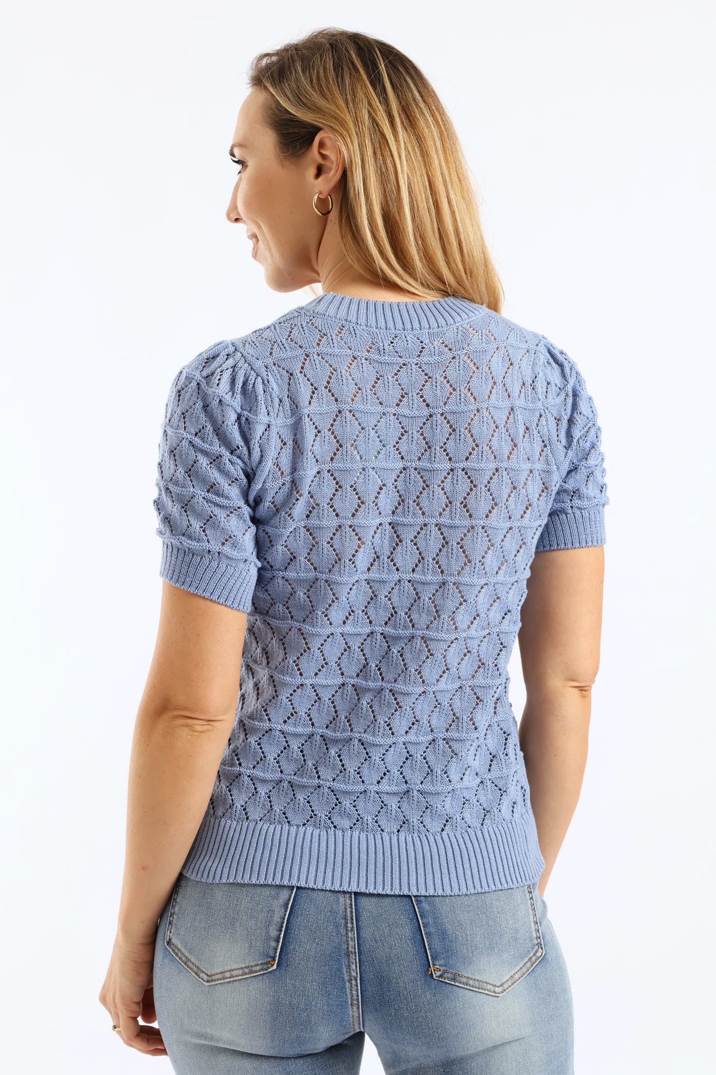Pointelle Knitwear Top - Dusty Blue - Image 3