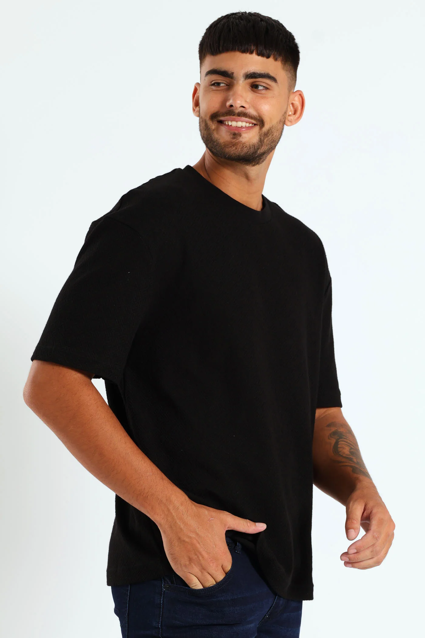 Pointelle Textured Tee - Black - Image 2