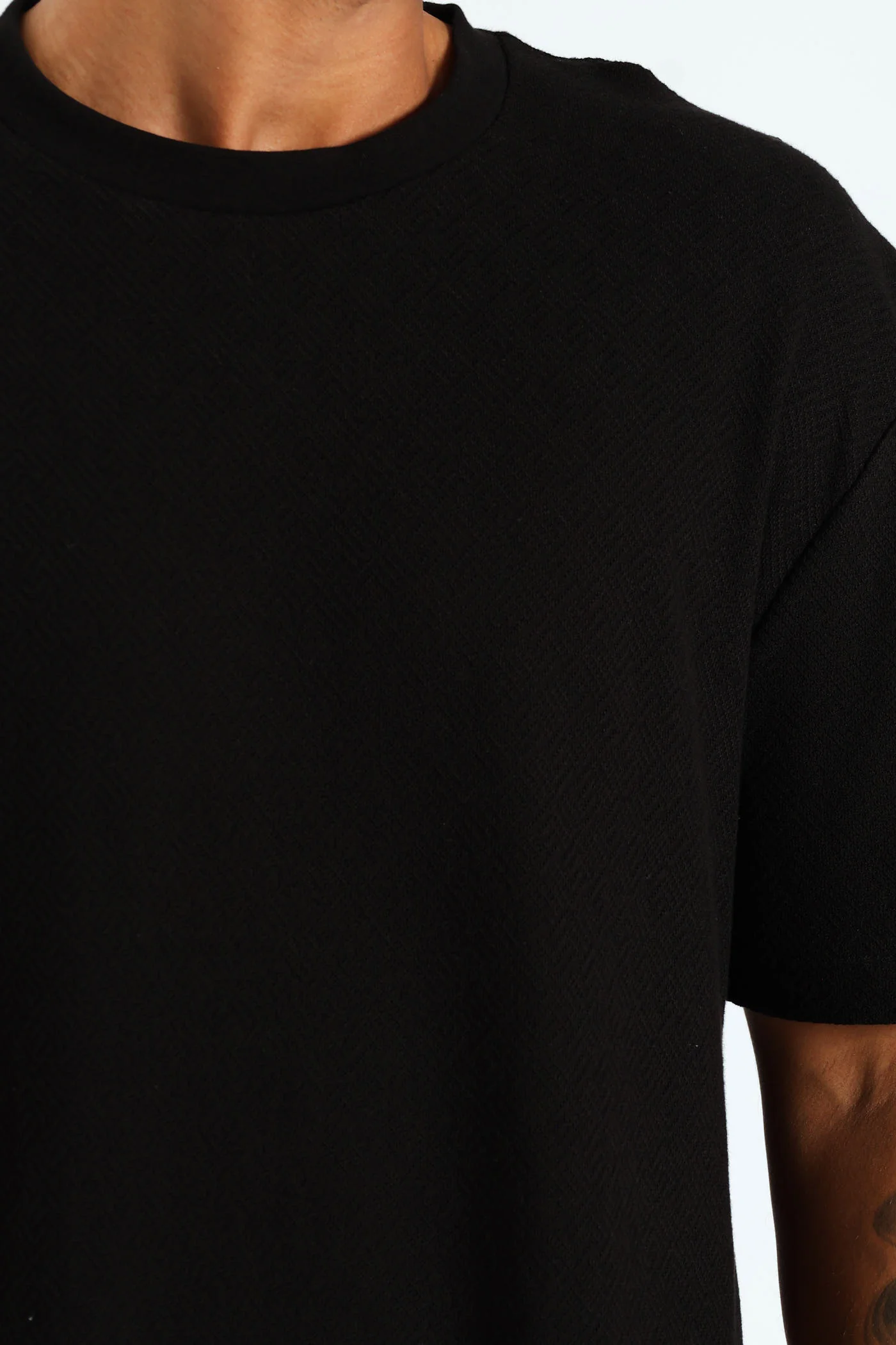 Pointelle Textured Tee - Black - Image 4