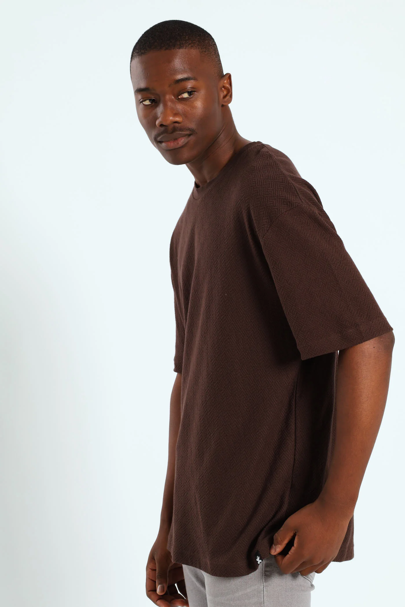 Pointelle Textured Tee - Dark Brown - Image 2