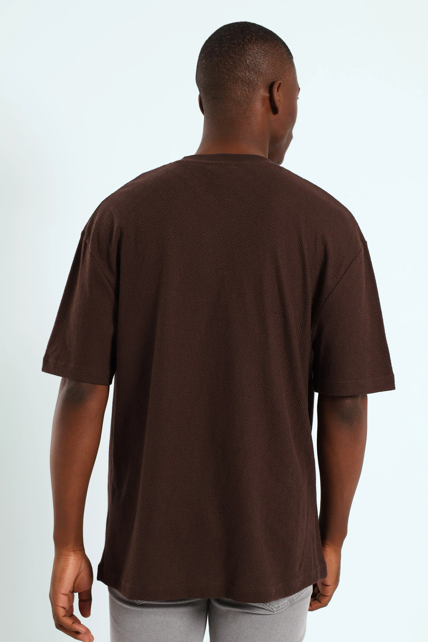 Pointelle Textured Tee - Dark Brown - Image 3
