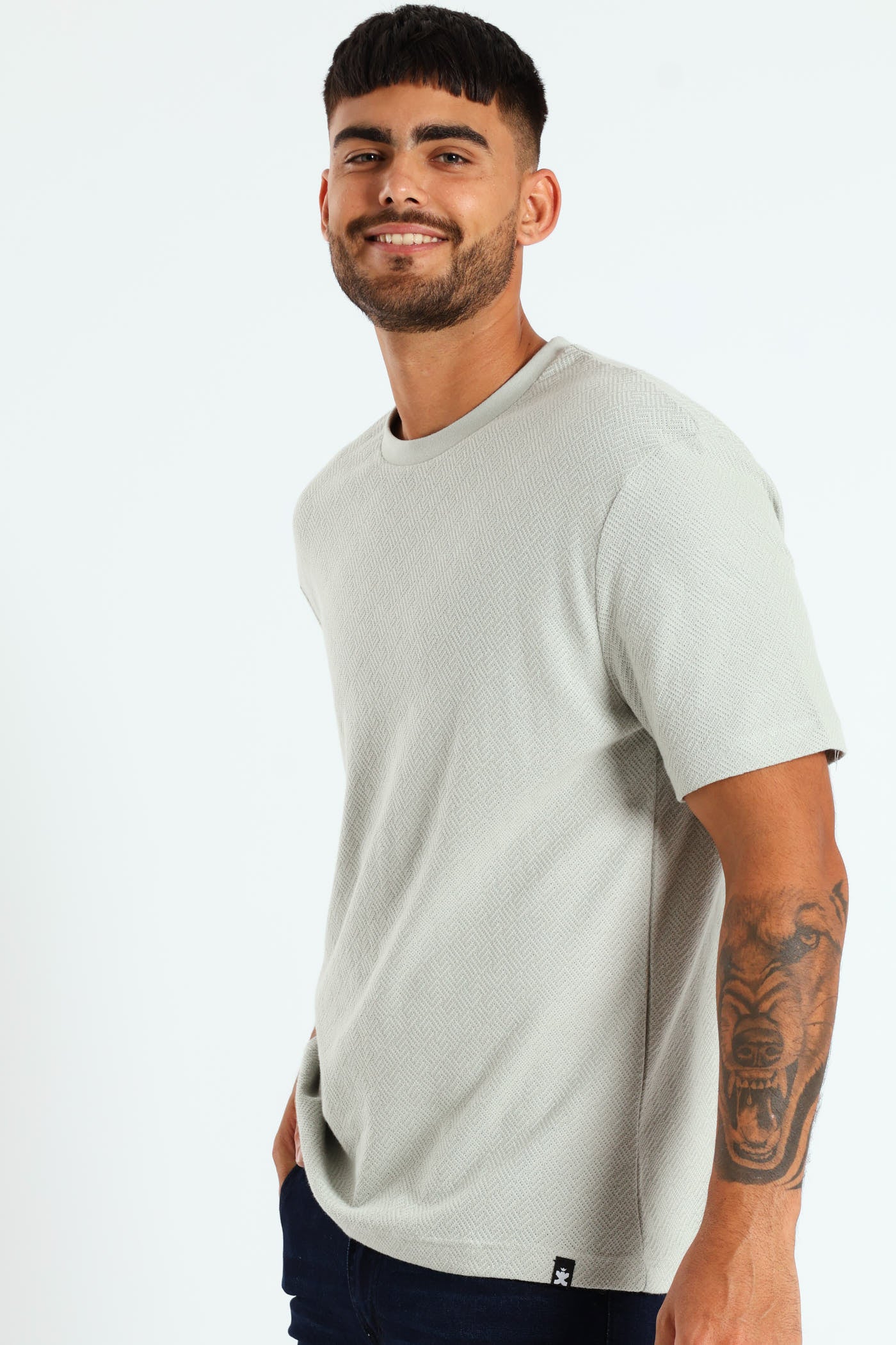 Pointelle Textured Tee - Grey - Image 2