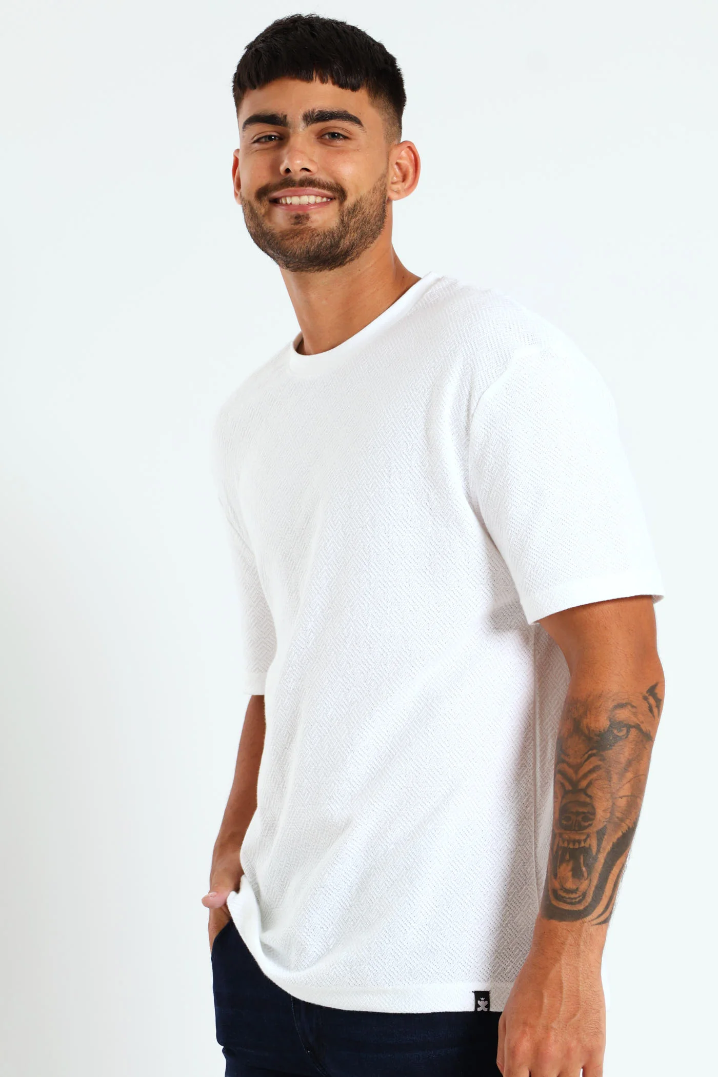 Pointelle Textured Tee - White - Image 2