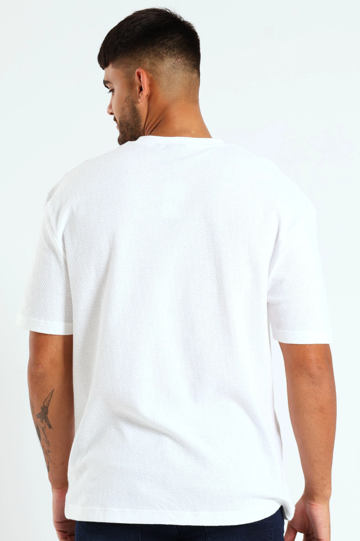 Pointelle Textured Tee - White - Image 3