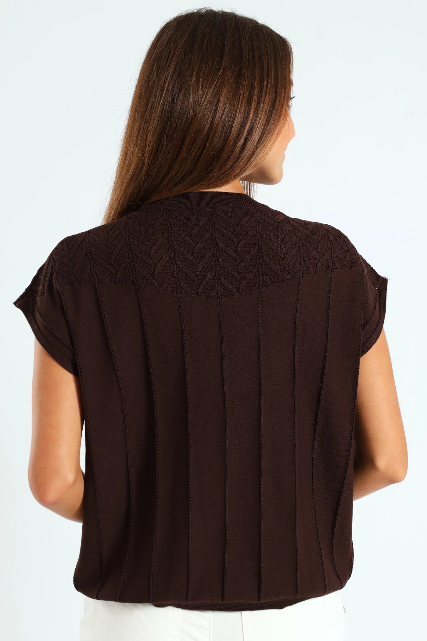 Pointelle Yoke Sweater - Chocolate - Image 3