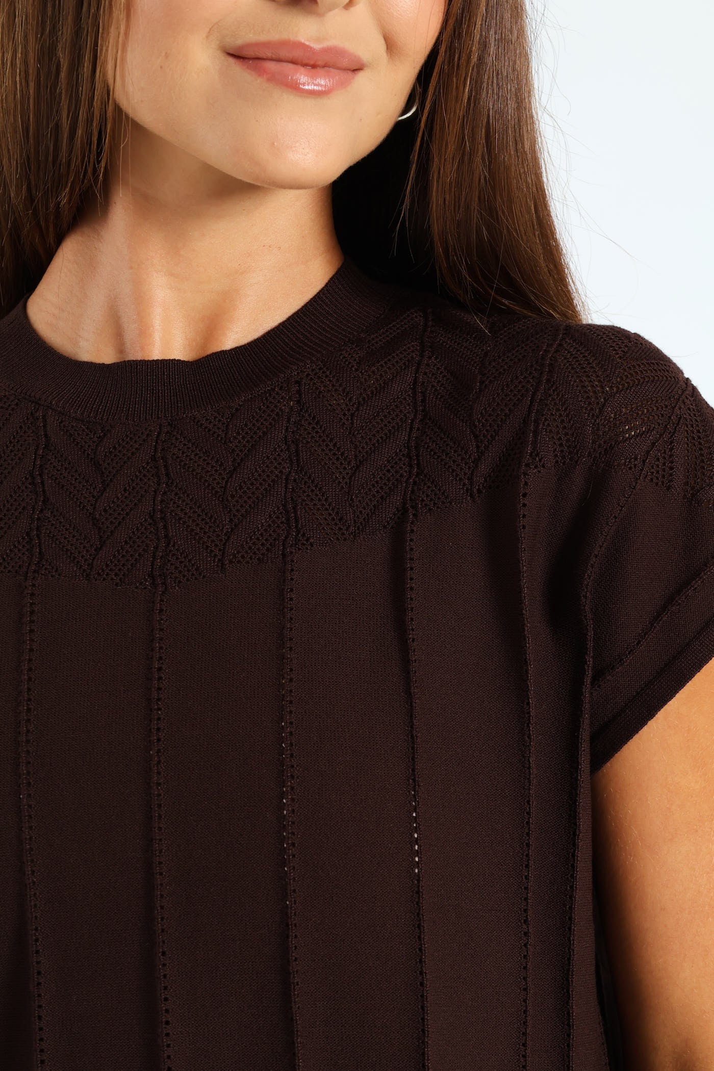 Pointelle Yoke Sweater - Chocolate - Image 4