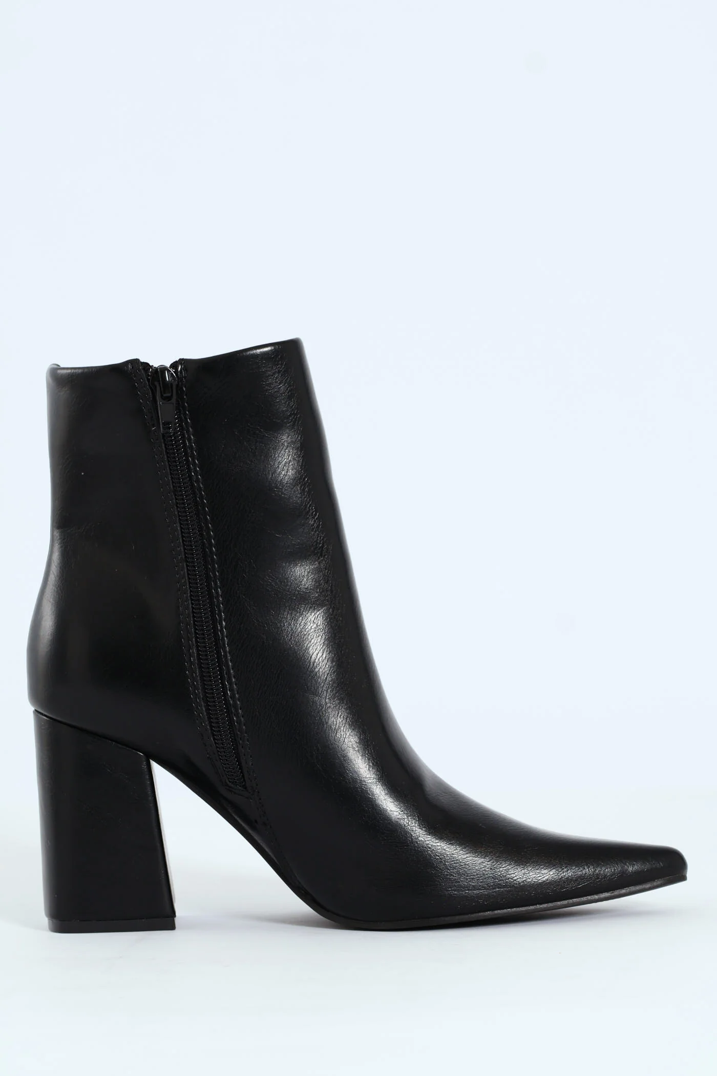 Pointy Block Heel Ankle Boot - Black - Image 3