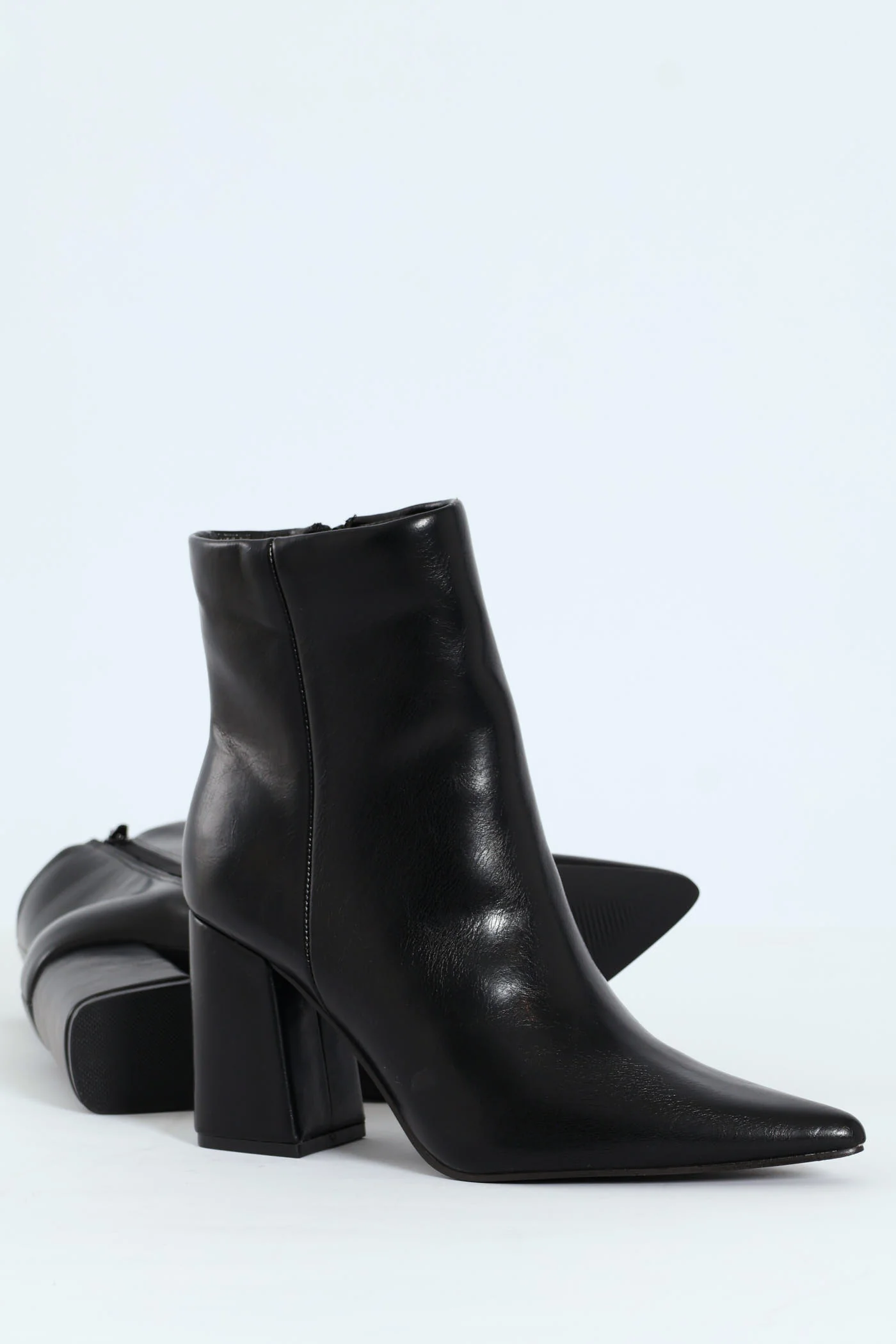 Pointy Block Heel Ankle Boot - Black - Image 5