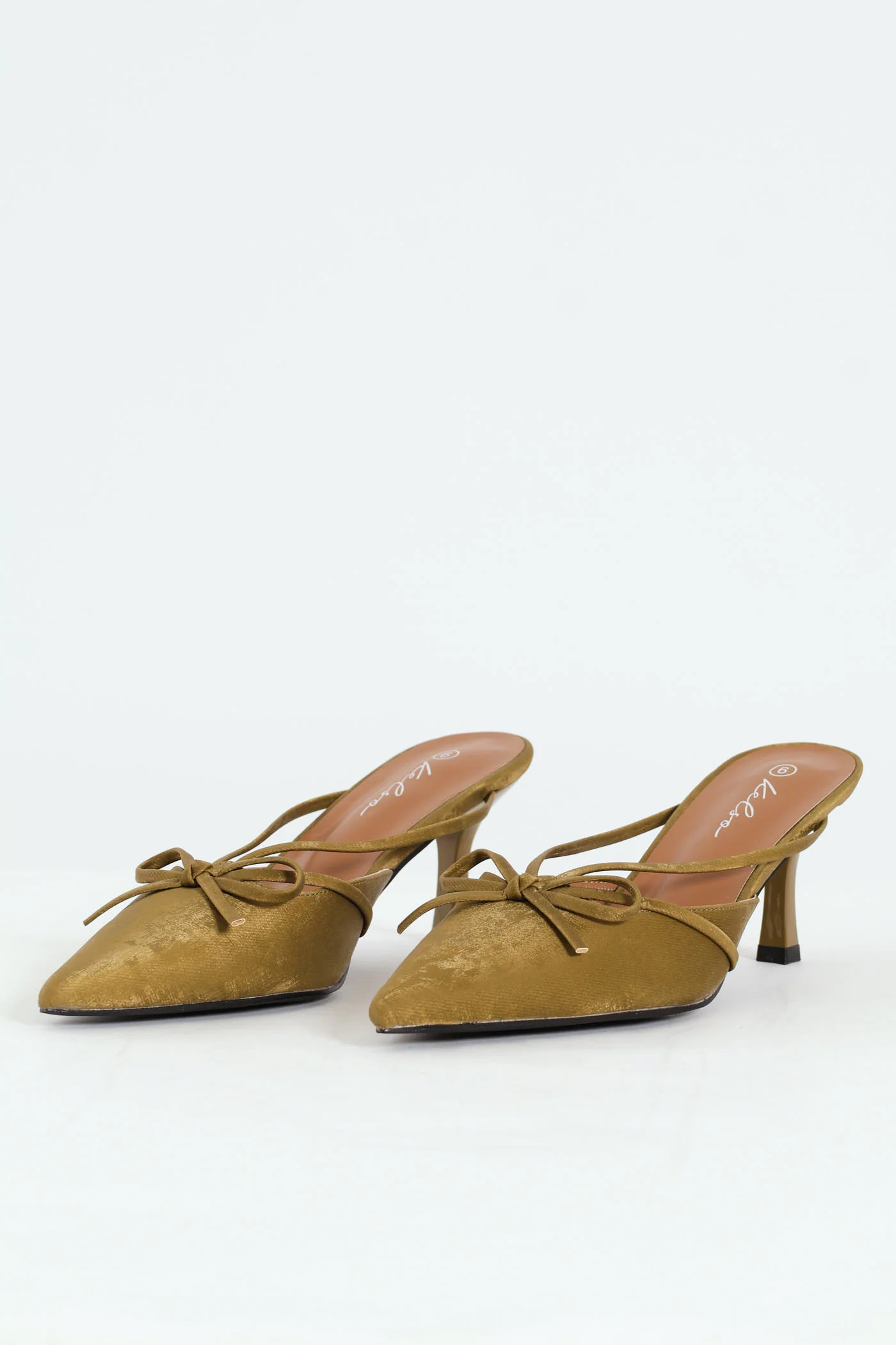 Pointy Bowed Mule Slingback Kitten Heel - Olive - Image 3