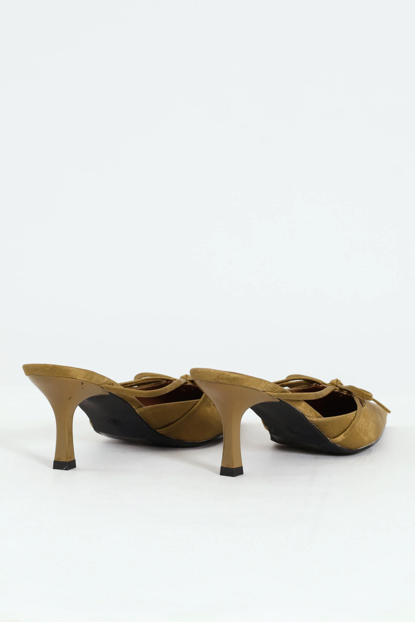 Pointy Bowed Mule Slingback Kitten Heel - Olive - Image 4