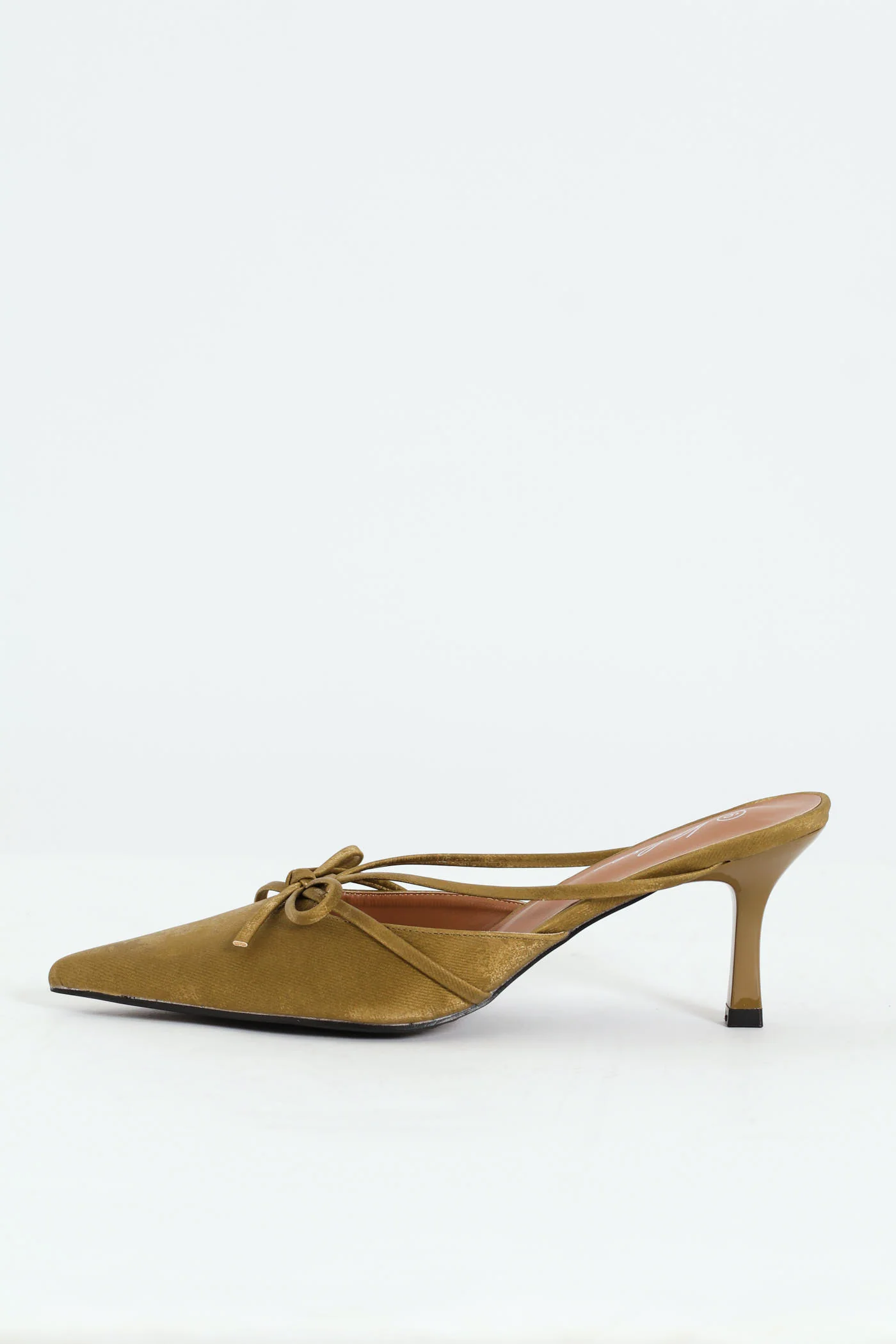 Pointy Bowed Mule Slingback Kitten Heel - Olive - Image 5