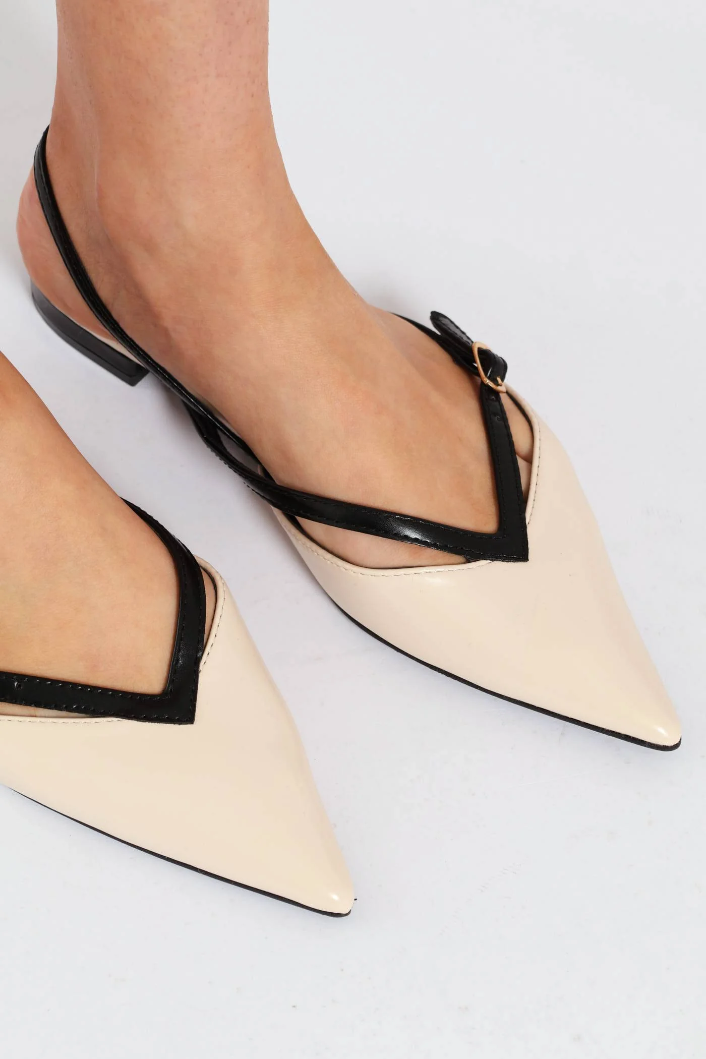 Pointy Buckled Strap Slingback Mule - Ecru - Image 2