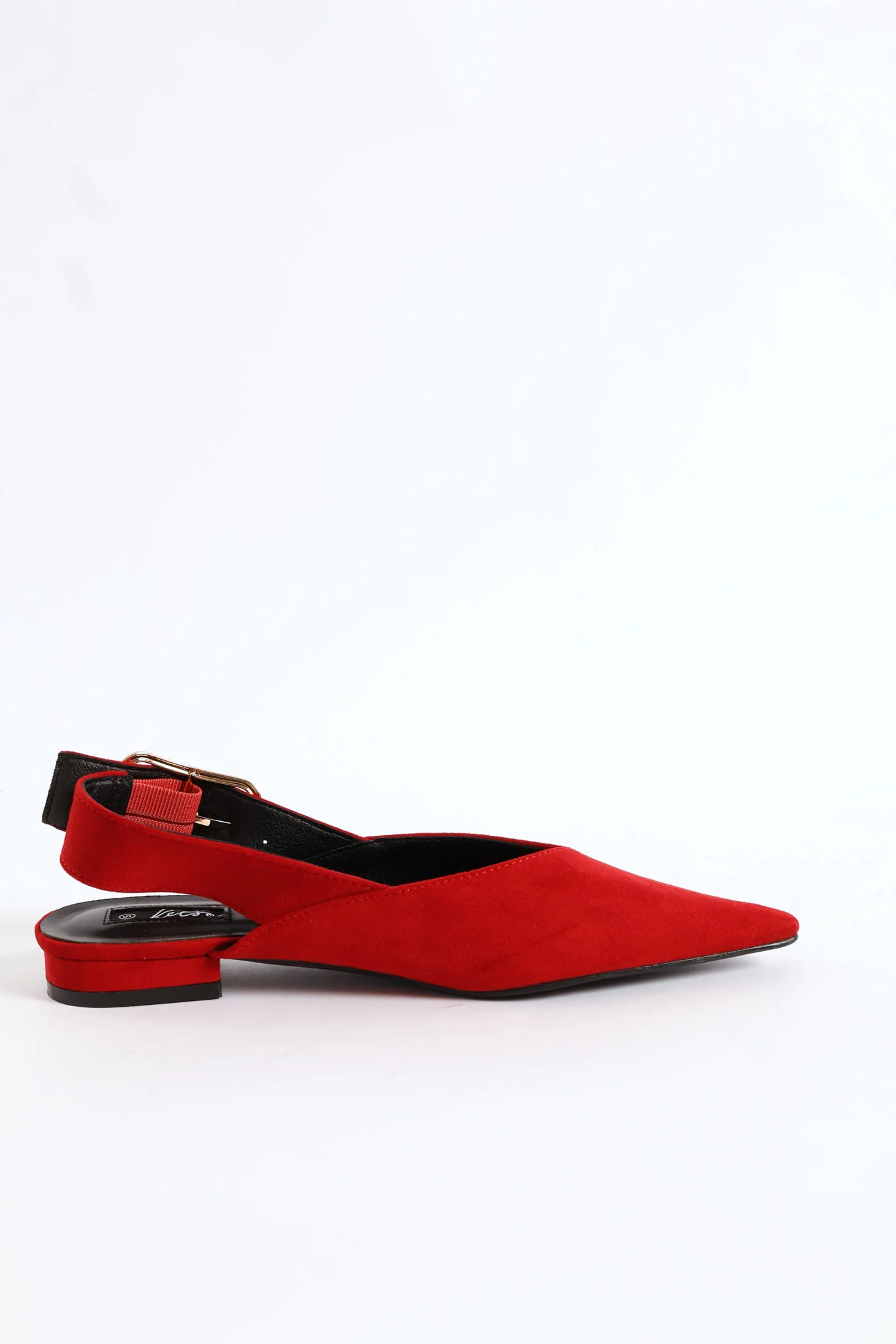 Pointy Buckled Strap V-Cut Mule Slingback - Dark Red - Image 2