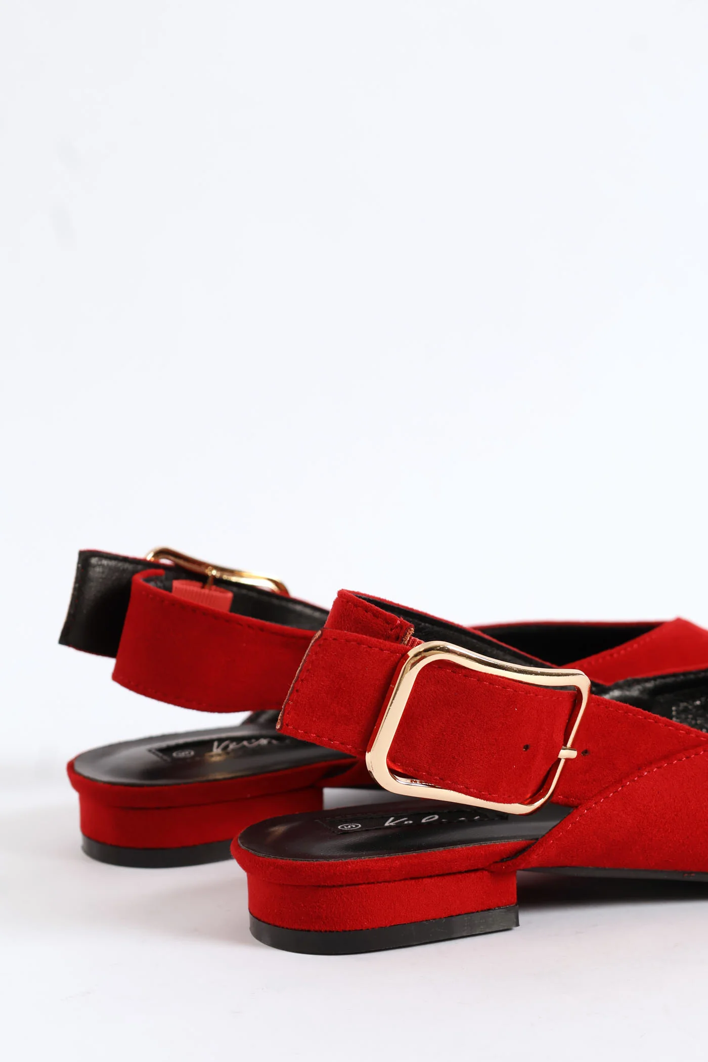 Pointy Buckled Strap V-Cut Mule Slingback - Dark Red - Image 4