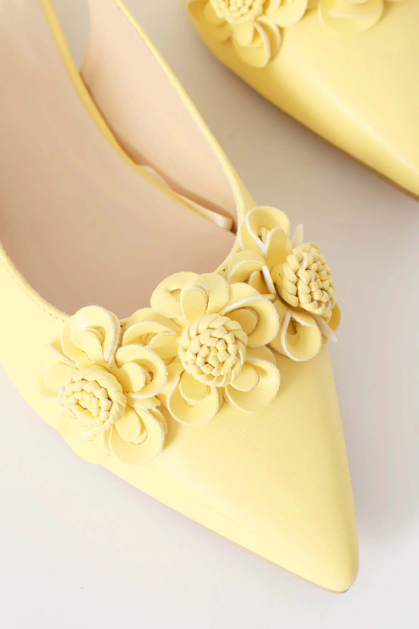 Pointy Croc Flower Slingback - Light Yellow - Image 2