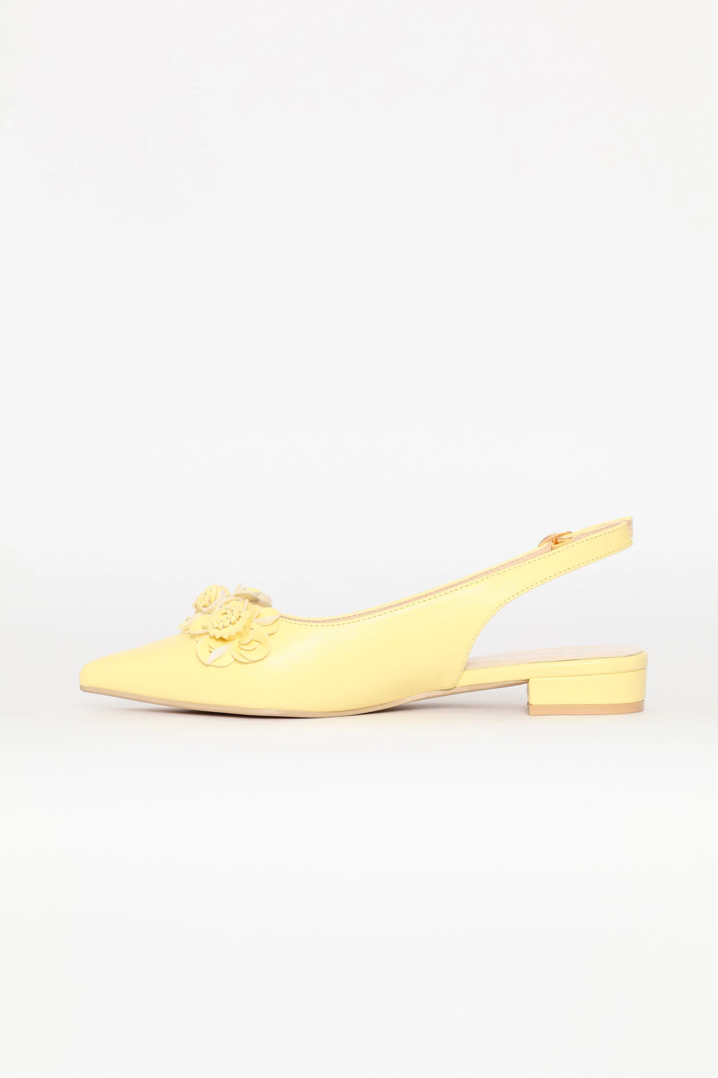 Pointy Croc Flower Slingback - Light Yellow - Image 4