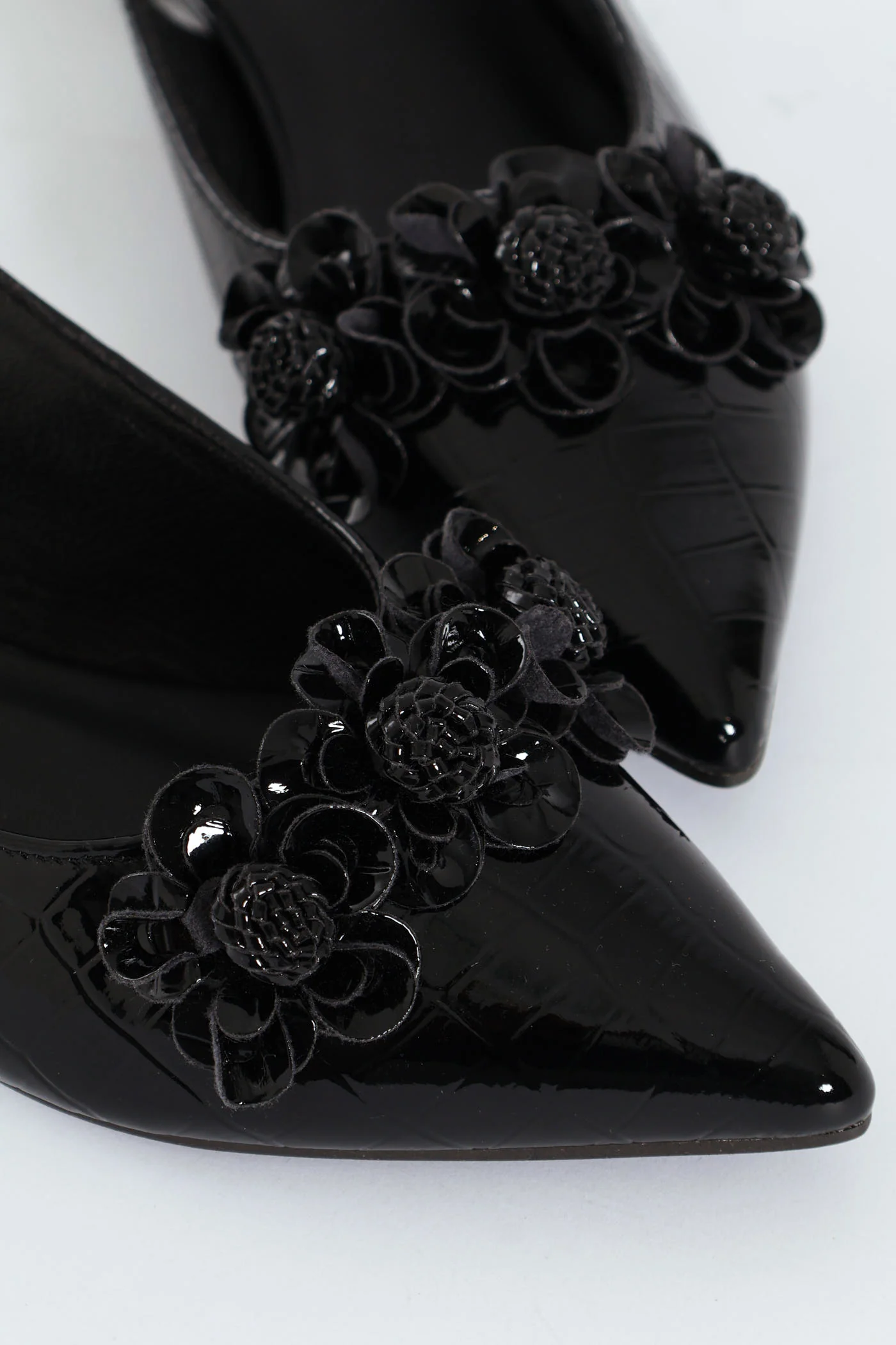 Pointy Sling Back With Flowers - Black - Image 2