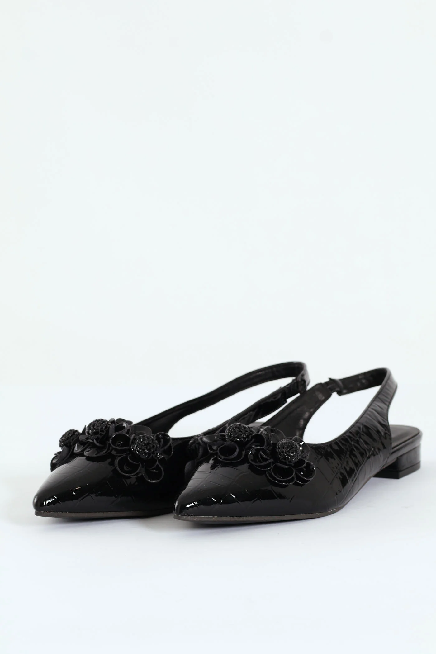 Pointy Sling Back With Flowers - Black - Image 3