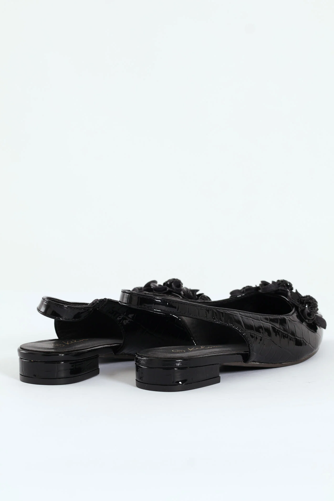 Pointy Sling Back With Flowers - Black - Image 4
