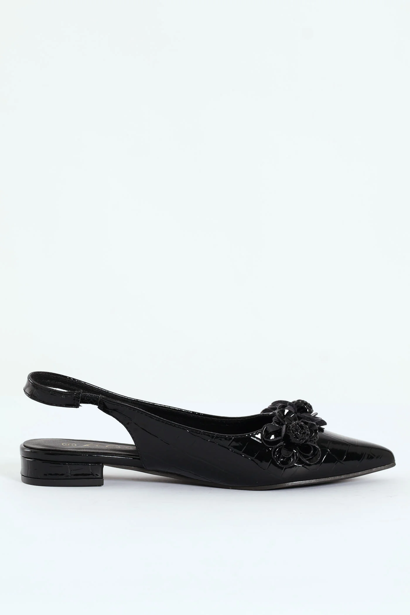 Pointy Sling Back With Flowers - Black - Image 5