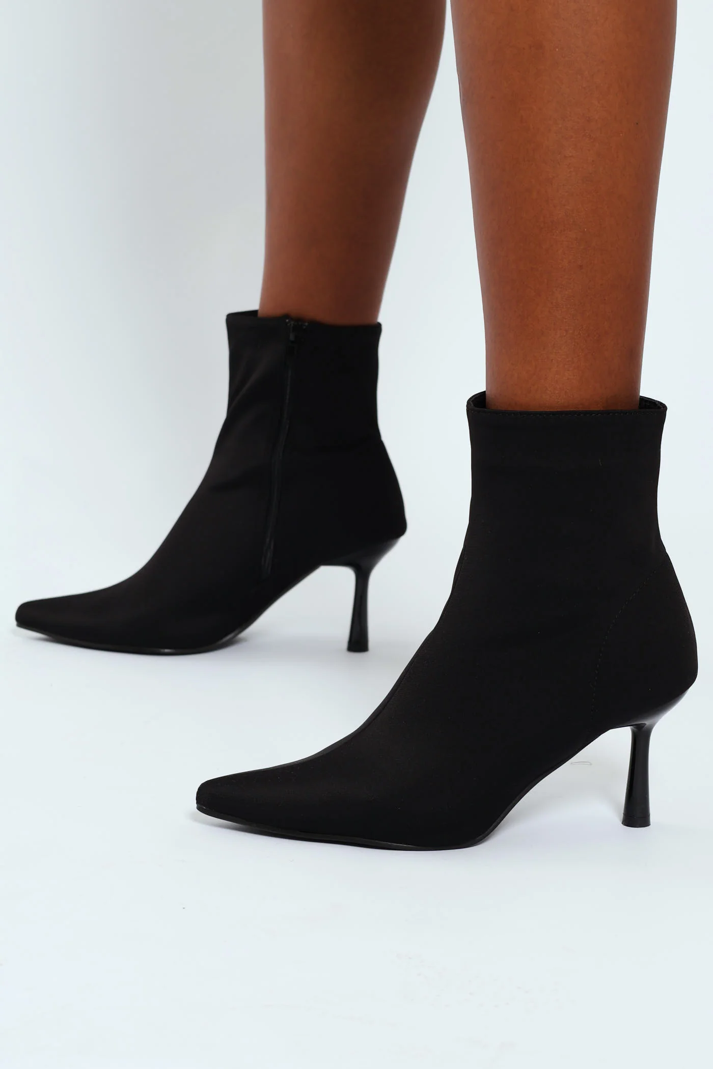 Pointy Heeled Sock Boot - Black - Image 2