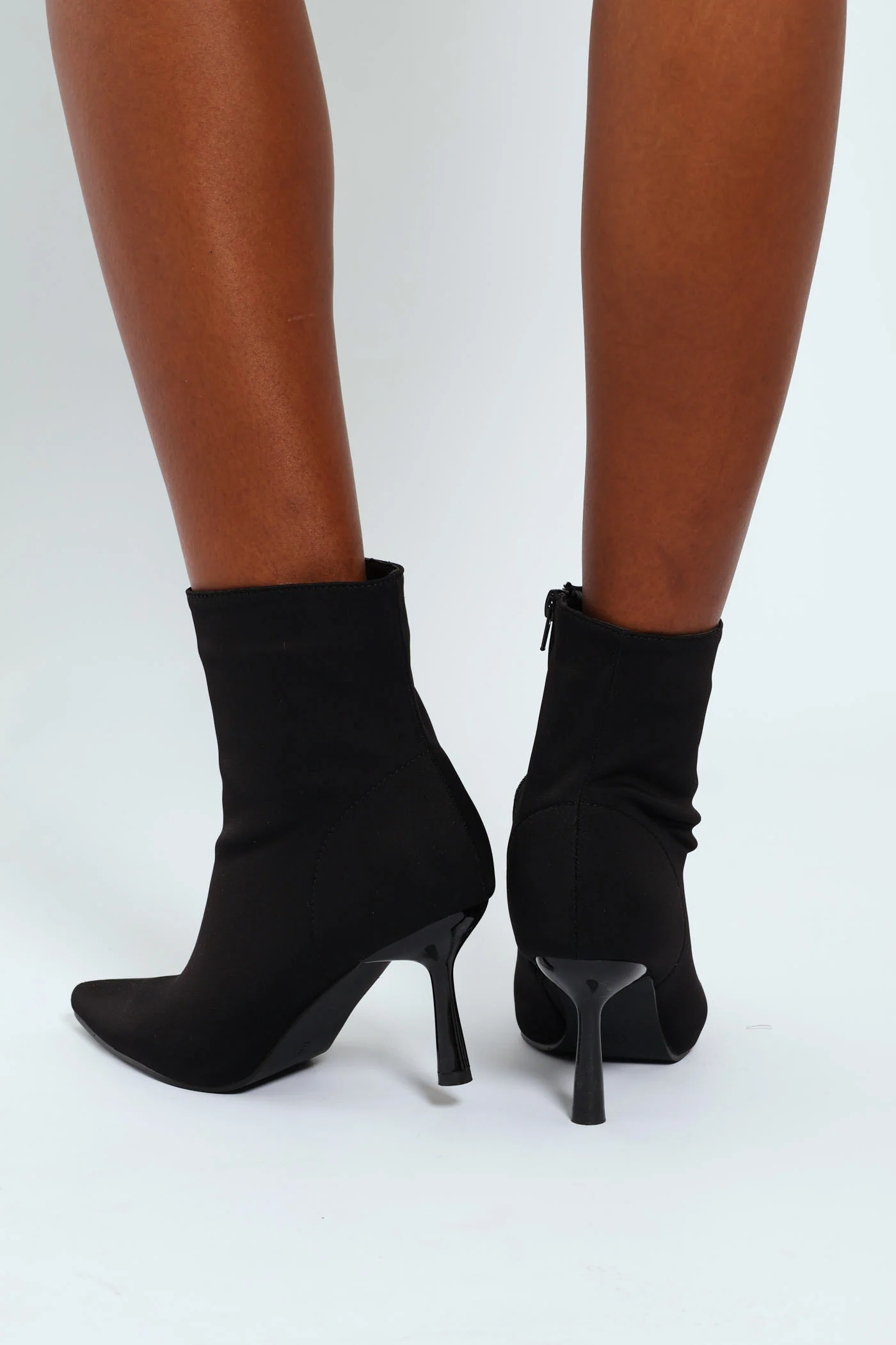 Pointy Heeled Sock Boot - Black - Image 3