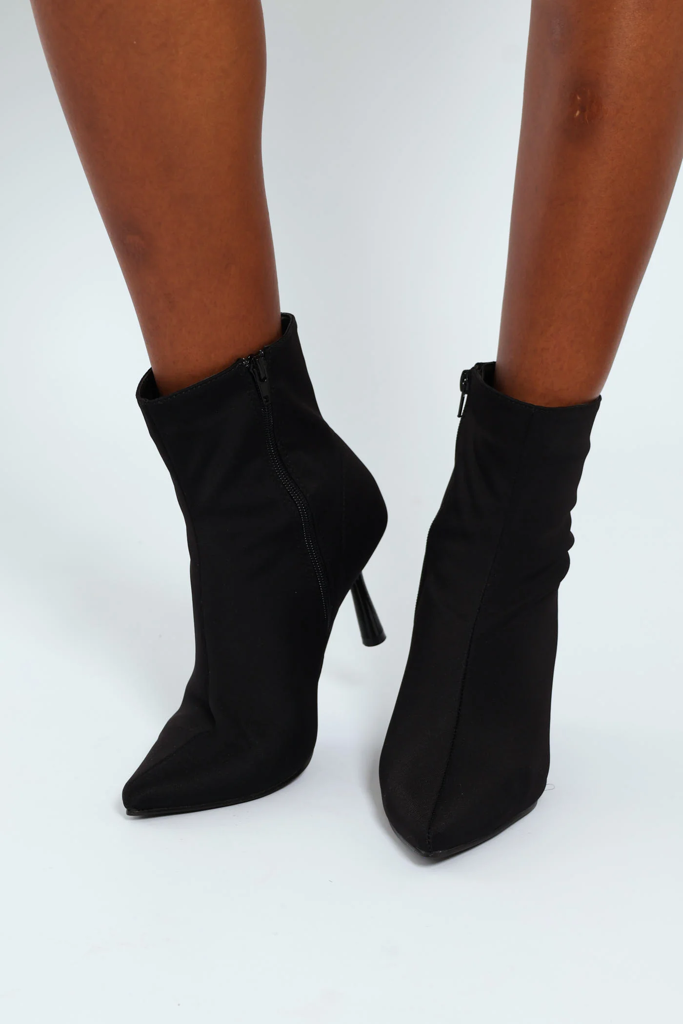 Pointy Heeled Sock Boot - Black - Image 4