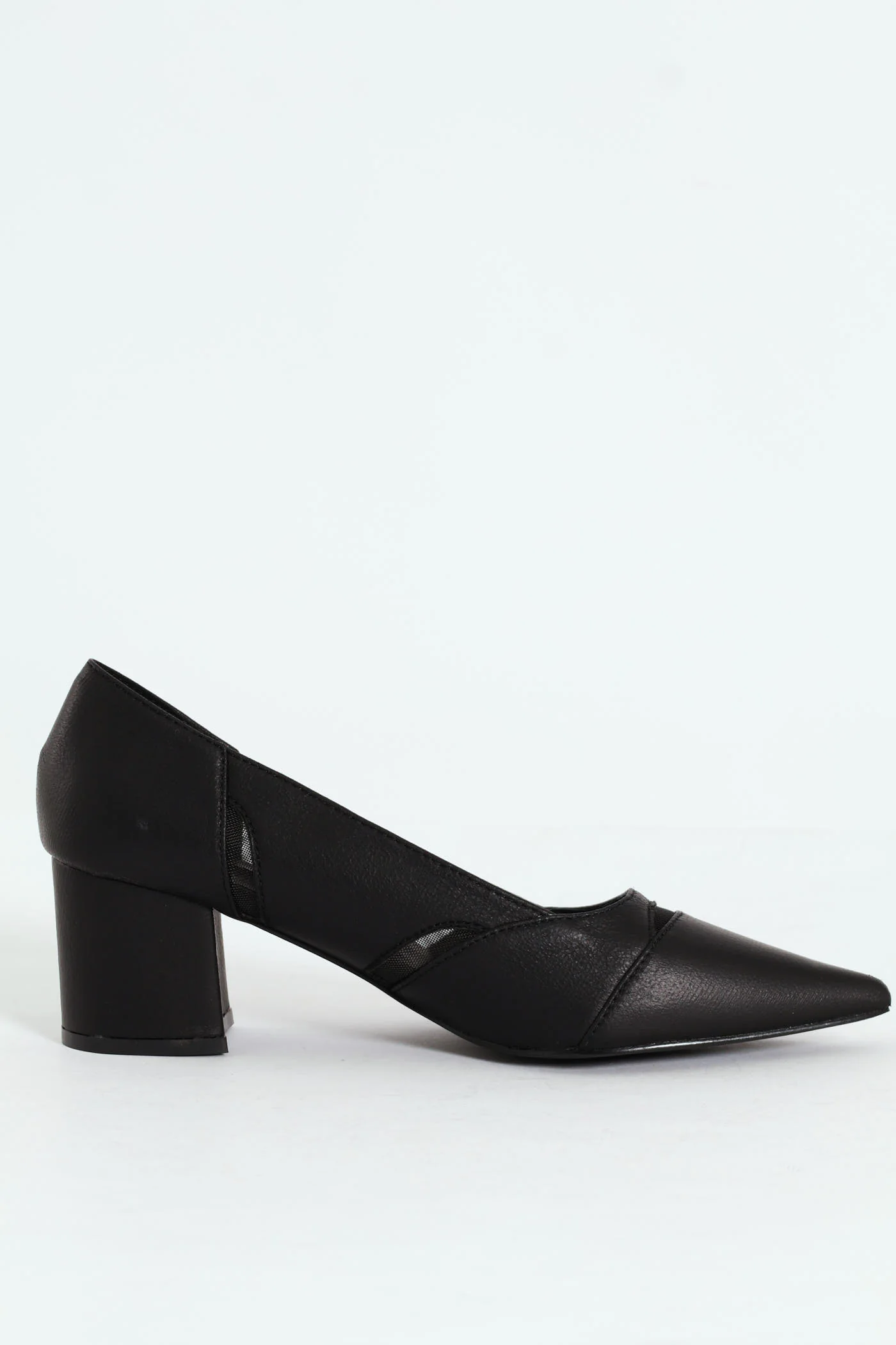 Pointy Mesh Insert Court Heel - Black - Image 3