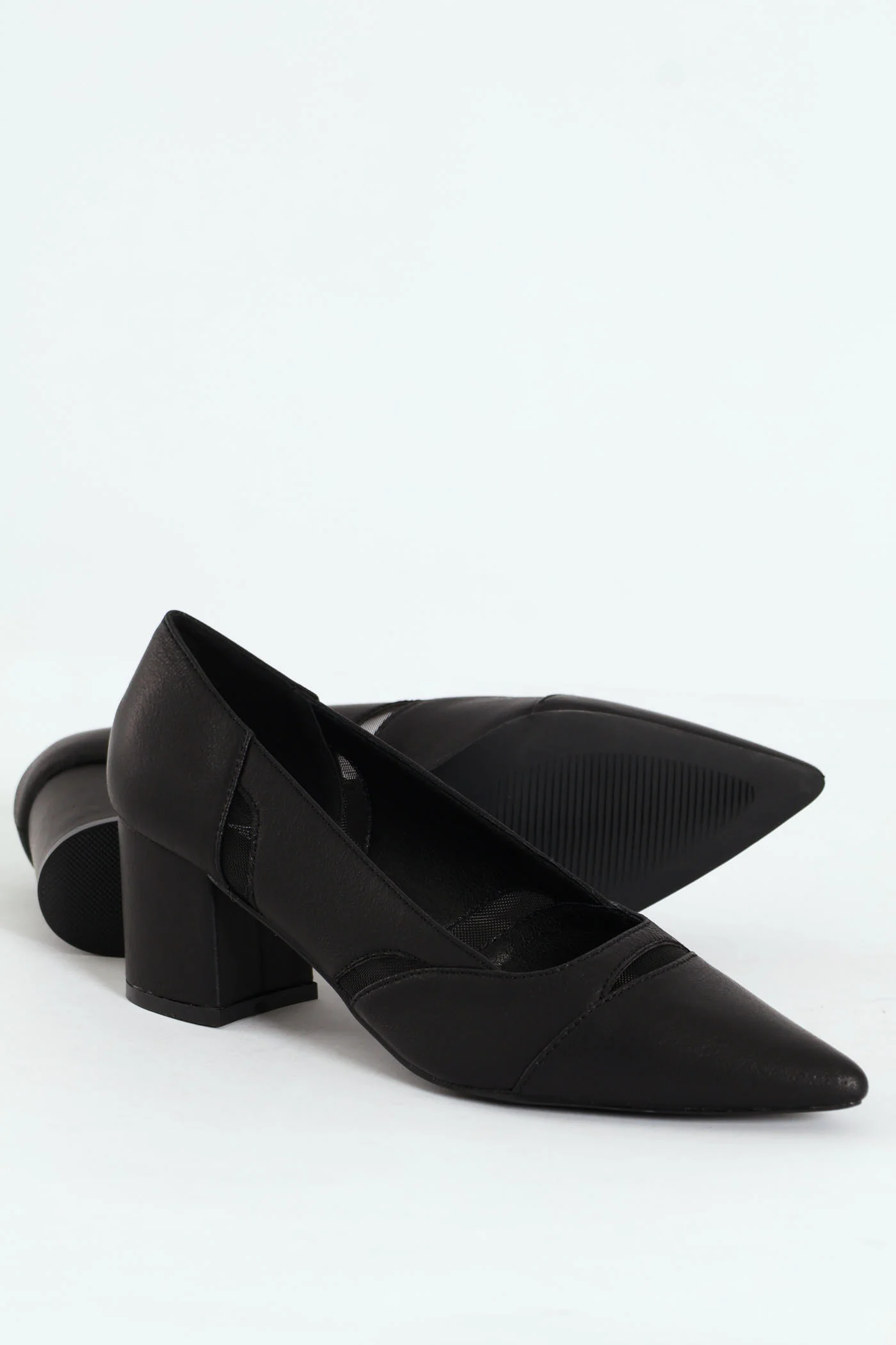 Pointy Mesh Insert Court Heel - Black - Image 4