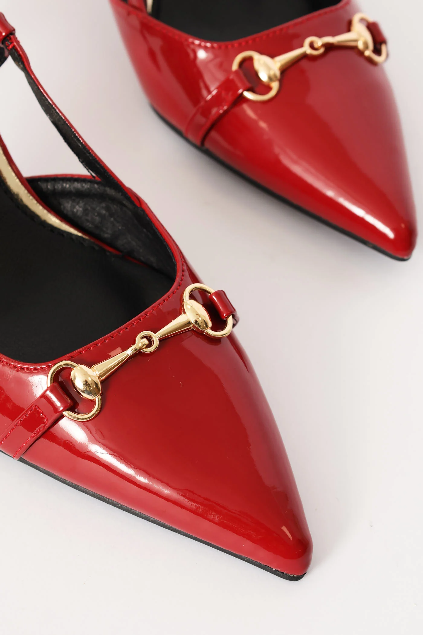Pointy Patent Metal Trim Kitten Heel - Dark Red - Image 2